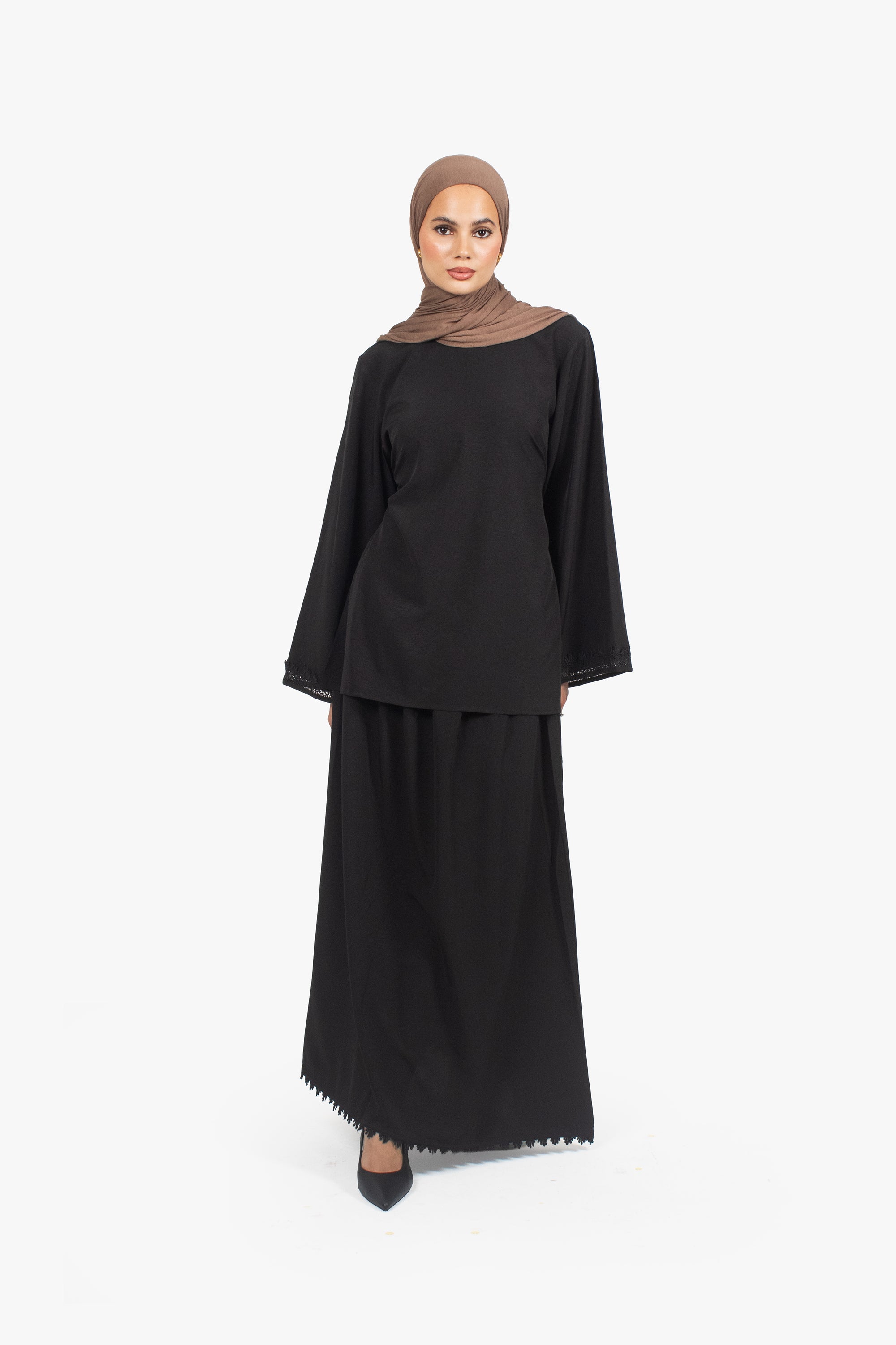 Black Etched Crepe Lace Top