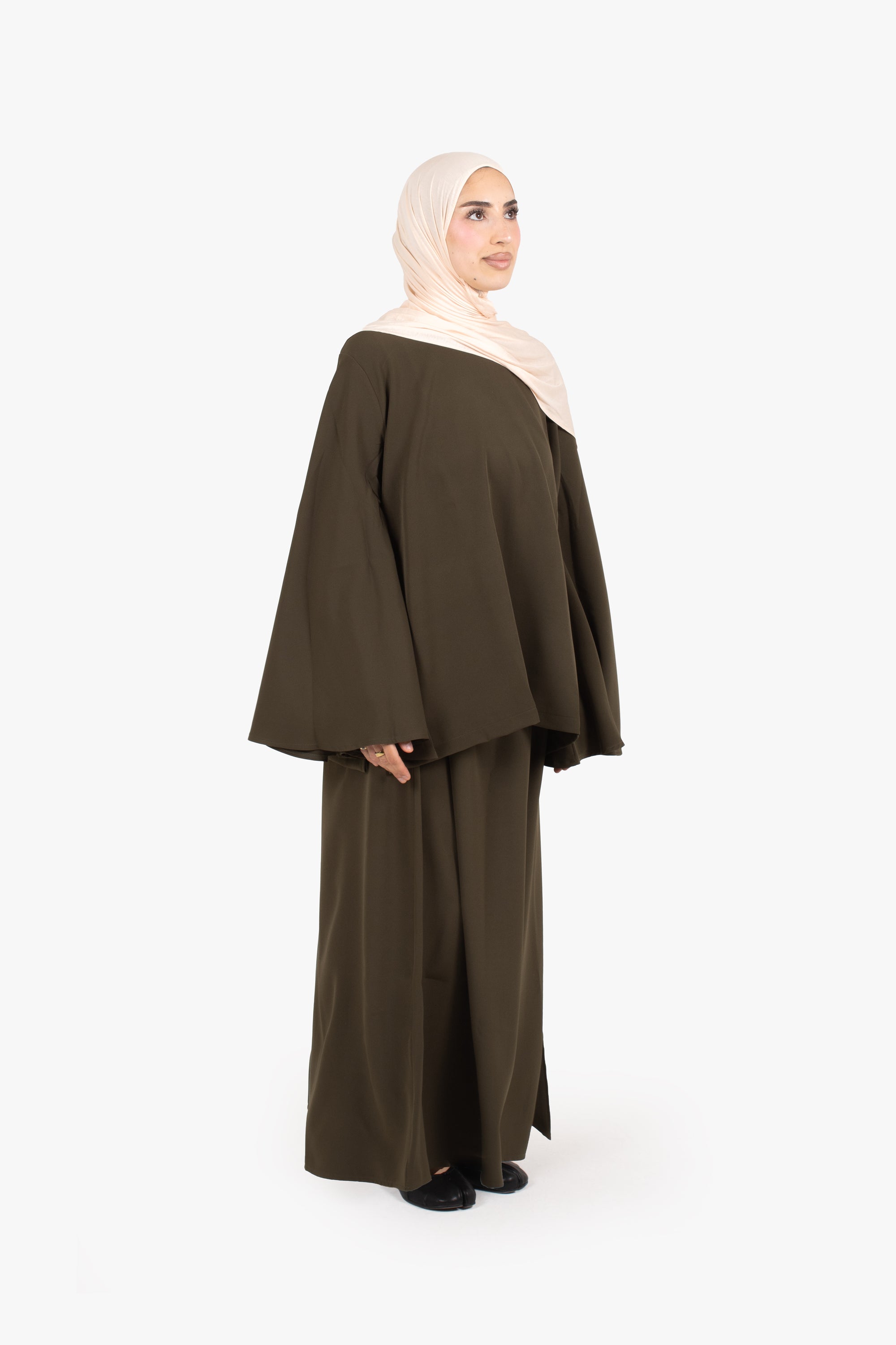 Khaki Powder Touch Crepe Elasticated Skirt