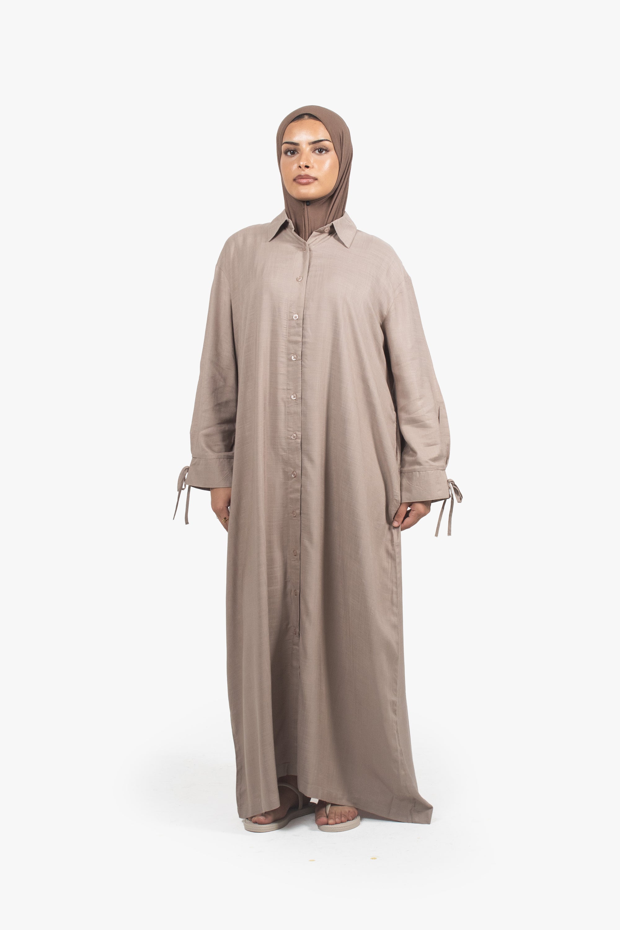 Ivory Brown Cotton Blend Shirt Abaya