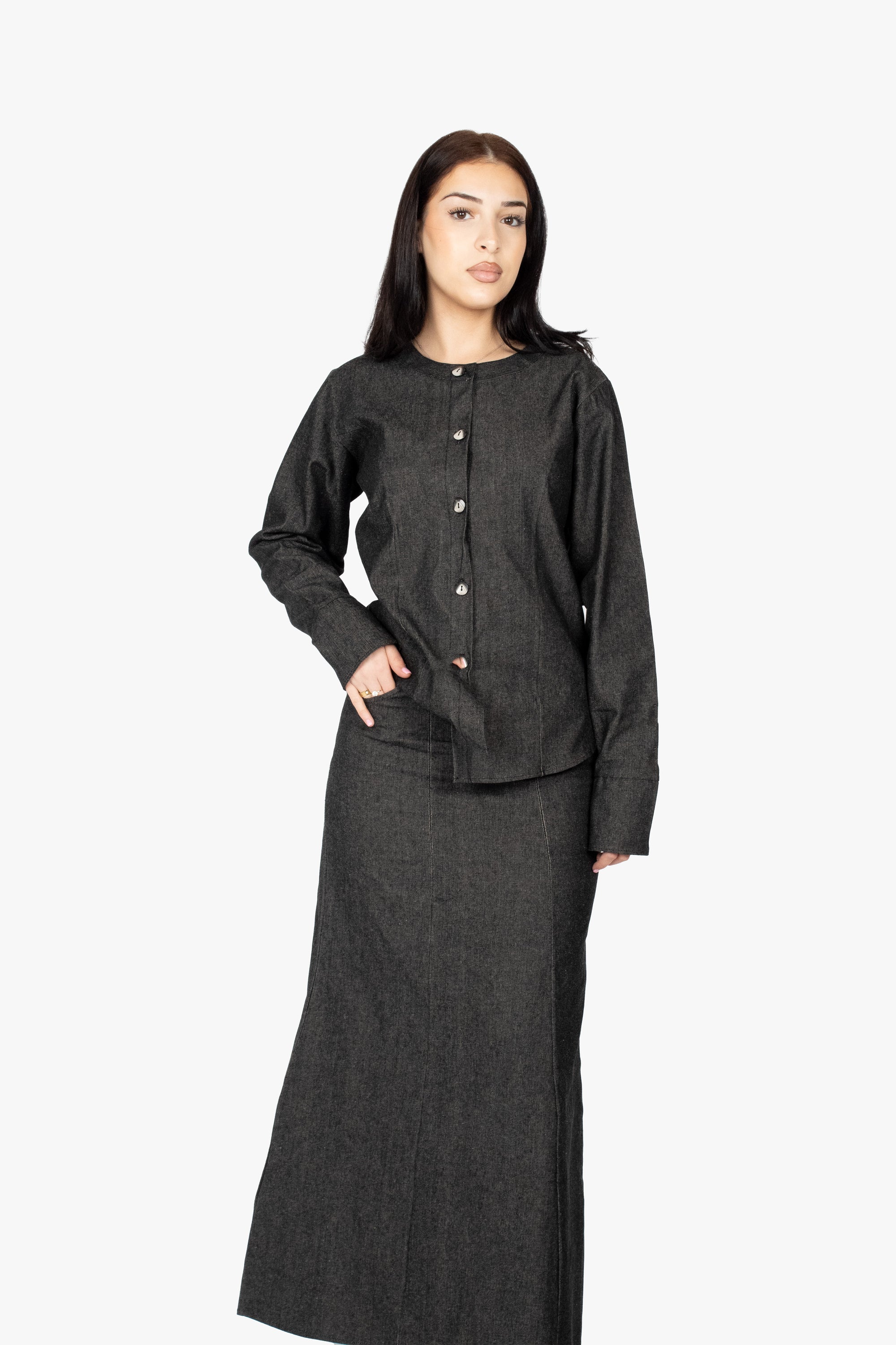 Black Denim Round Neck Shirt