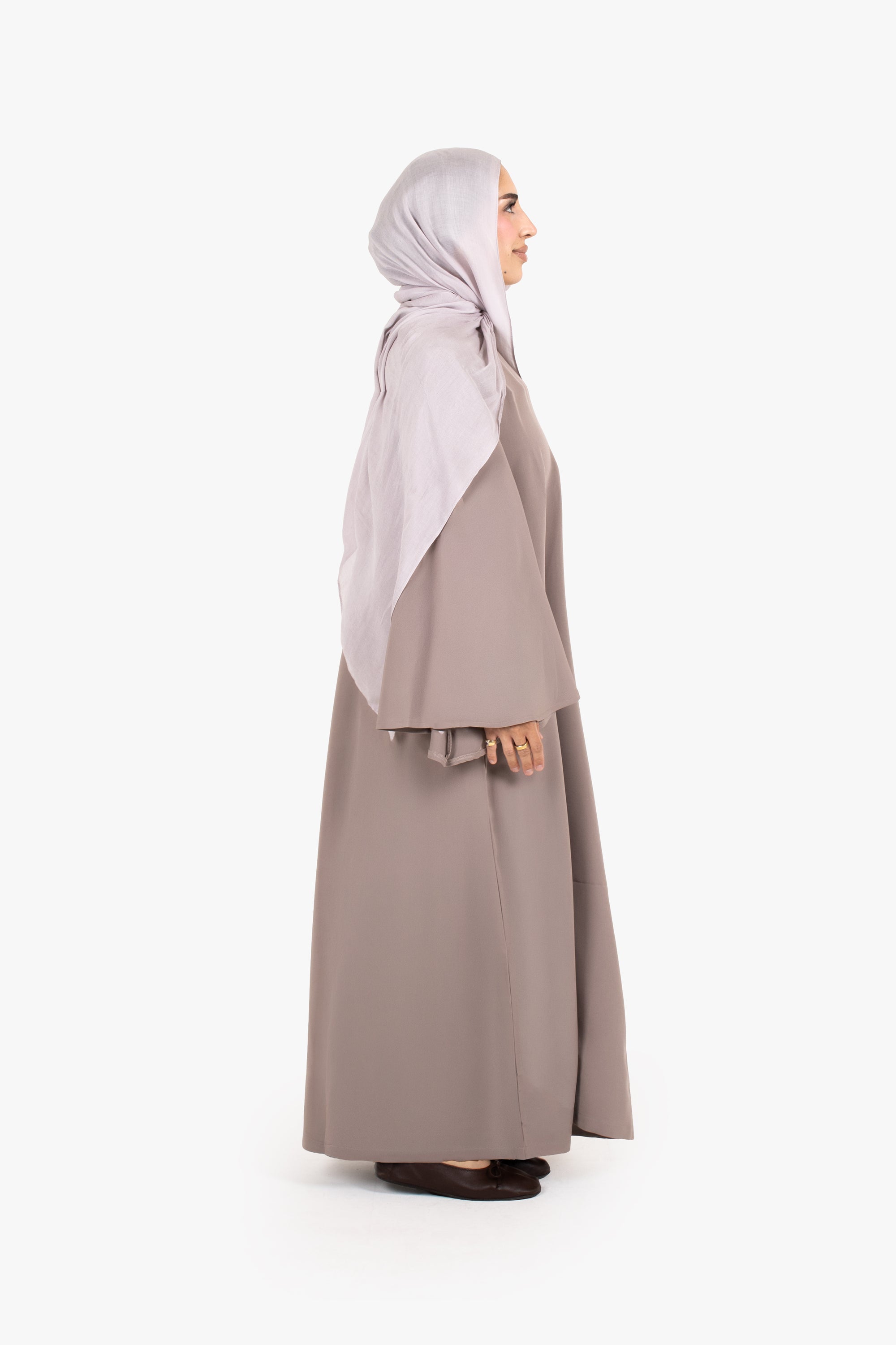 Grey Powder Touch Crepe Umbrella Sleeve Abaya