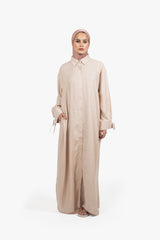 Beige Cotton Blend Shirt Abaya