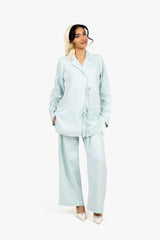 Baby Blue Linen Cotton Wide Leg Trousers