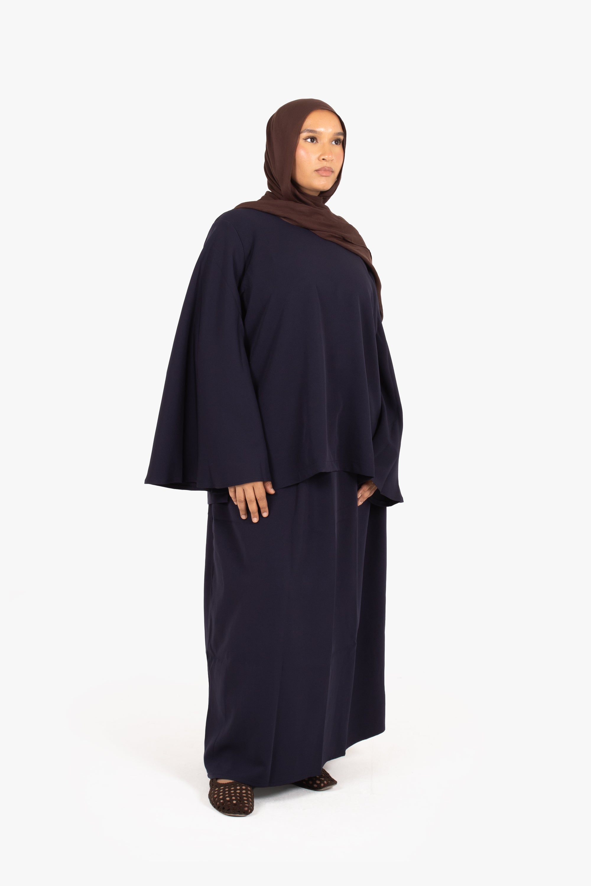 Navy Powder Touch Crepe Elasticated Skirt