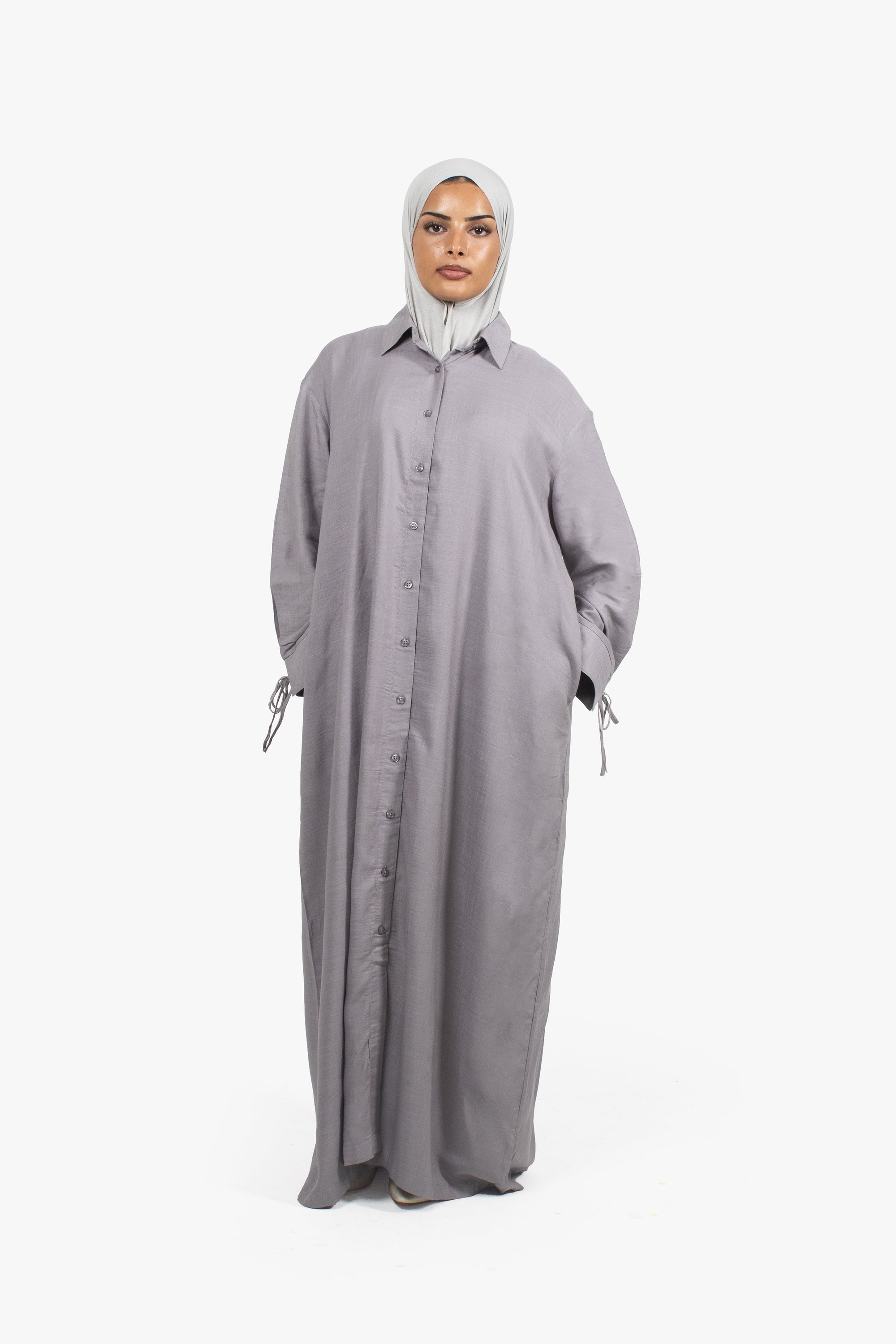 Grey Cotton Blend Shirt Abaya