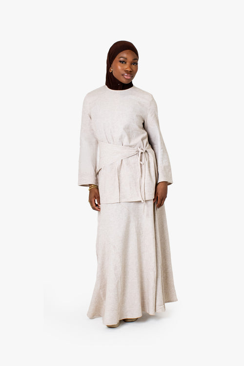 Beige Linen Cotton Long Skirt