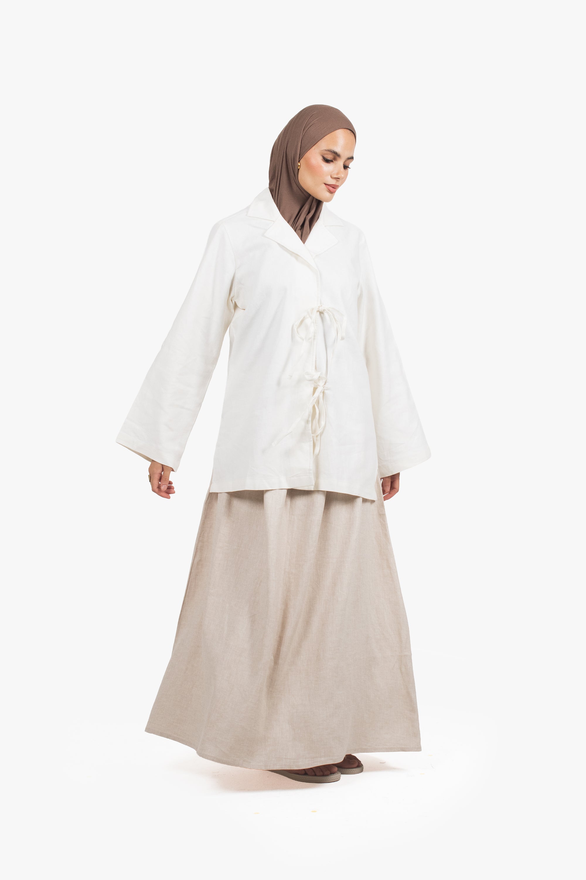 Stone Beige Linen Cotton Elasticated Skirt
