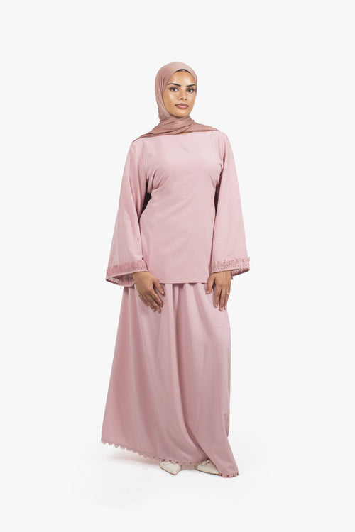 Rose Pink Etched Crepe Lace Top