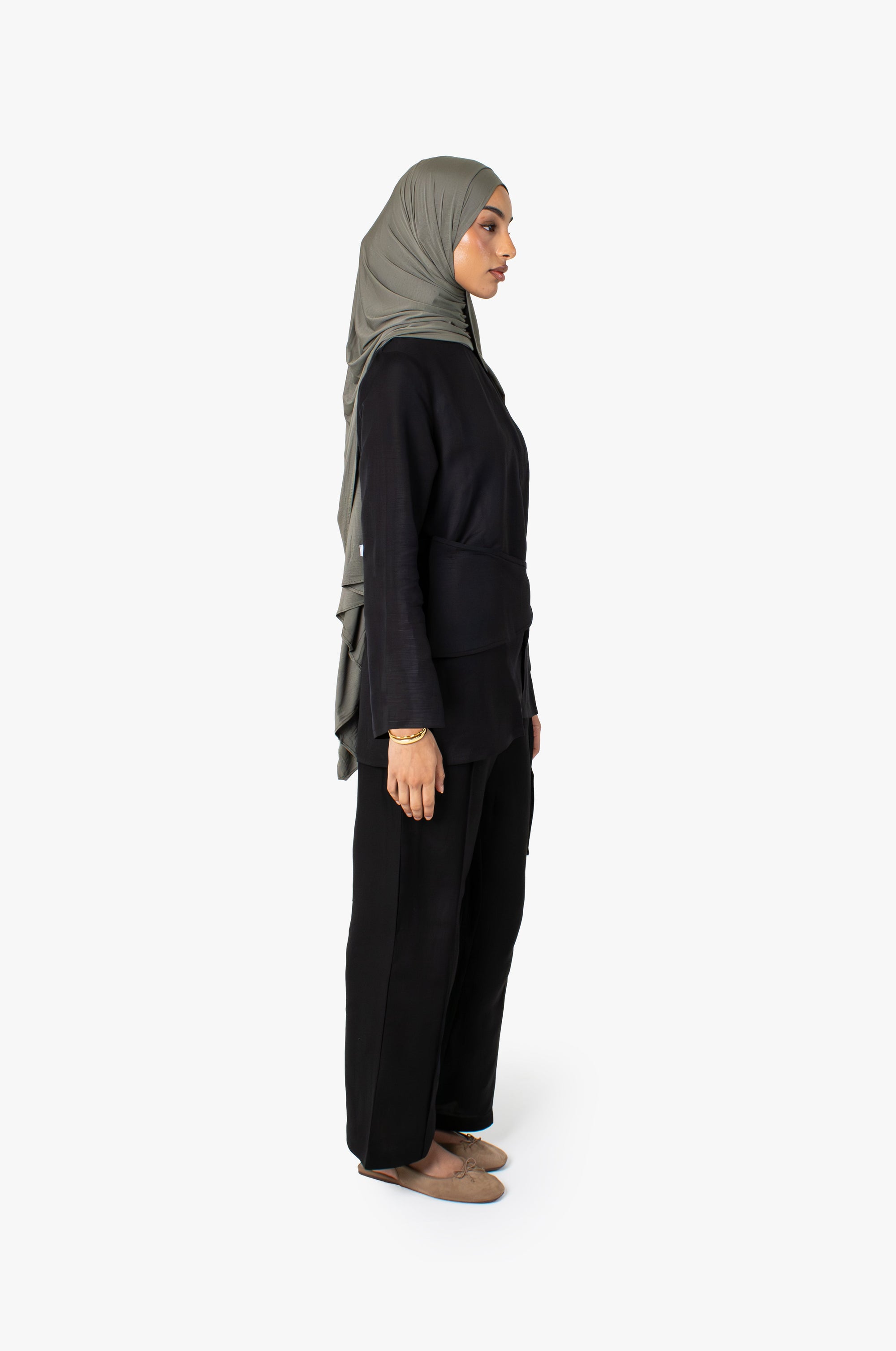 Black Linen Cotton Wrap Top