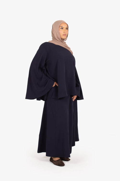 Navy Powder Touch Crepe Eight-Panel Skirt