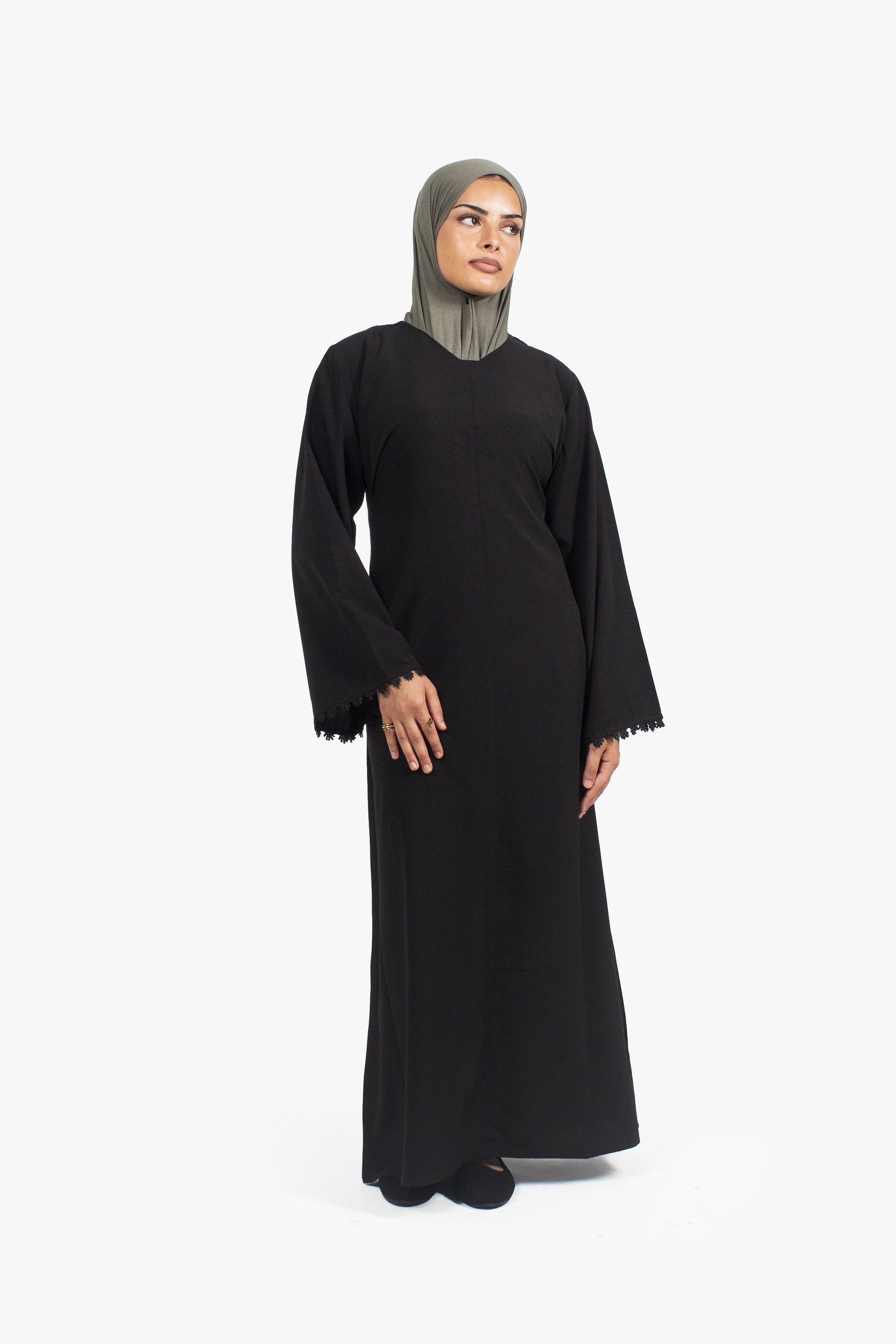 Black Etched Crepe Lace Abaya