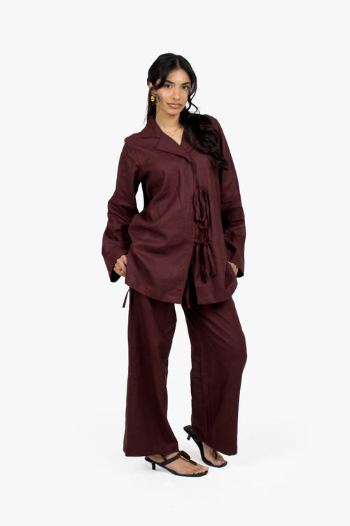 Chocolate Linen Cotton Wide Leg Trousers