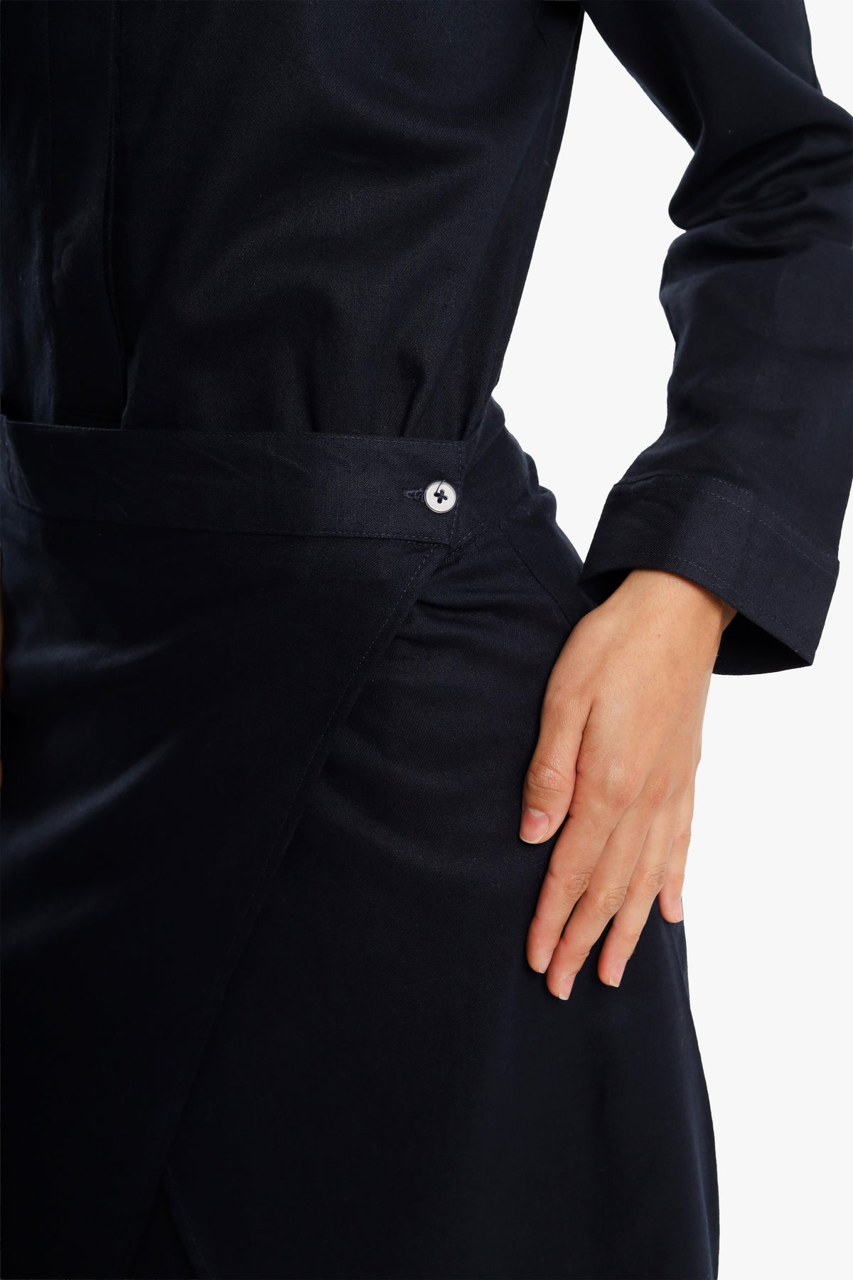 Navy Linen Cotton Mandarin Two-Piece Dress