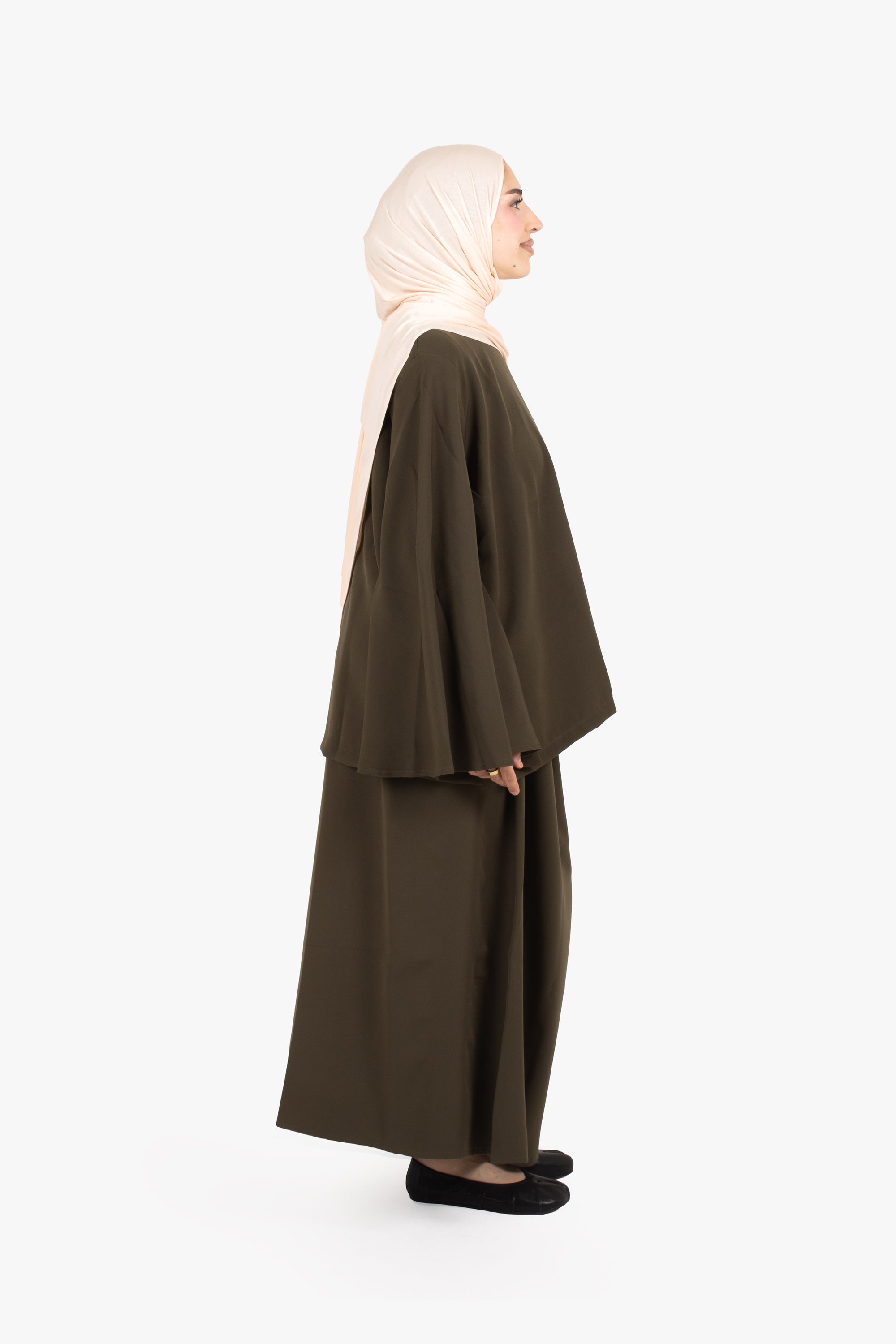 Khaki Powder Touch Crepe Elasticated Skirt