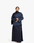 Navy Textured Double Pleat Top