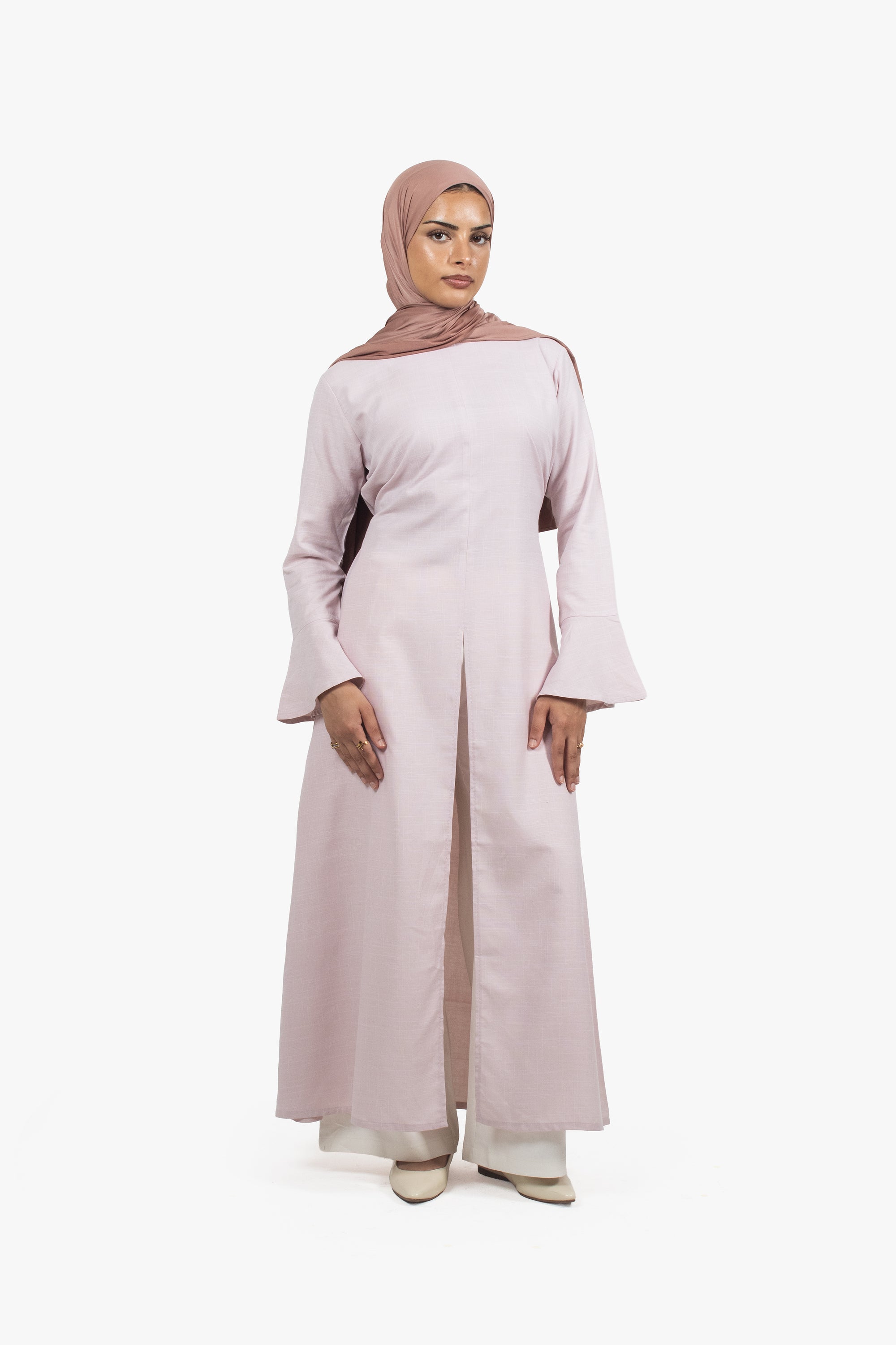 Pale Pink Cotton Blend Front Slit Dress