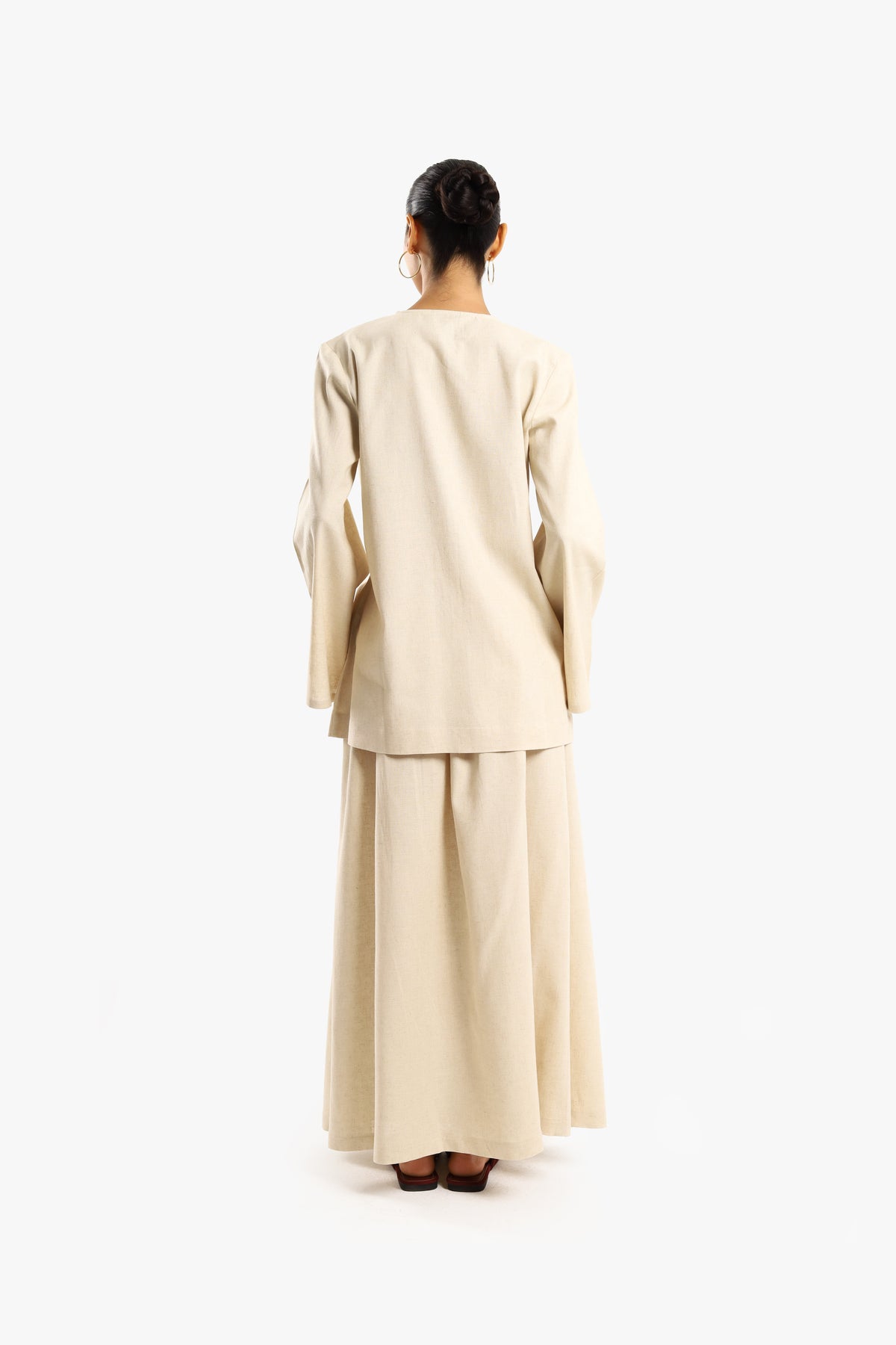 Cream White Linen Cotton Covered Button Top