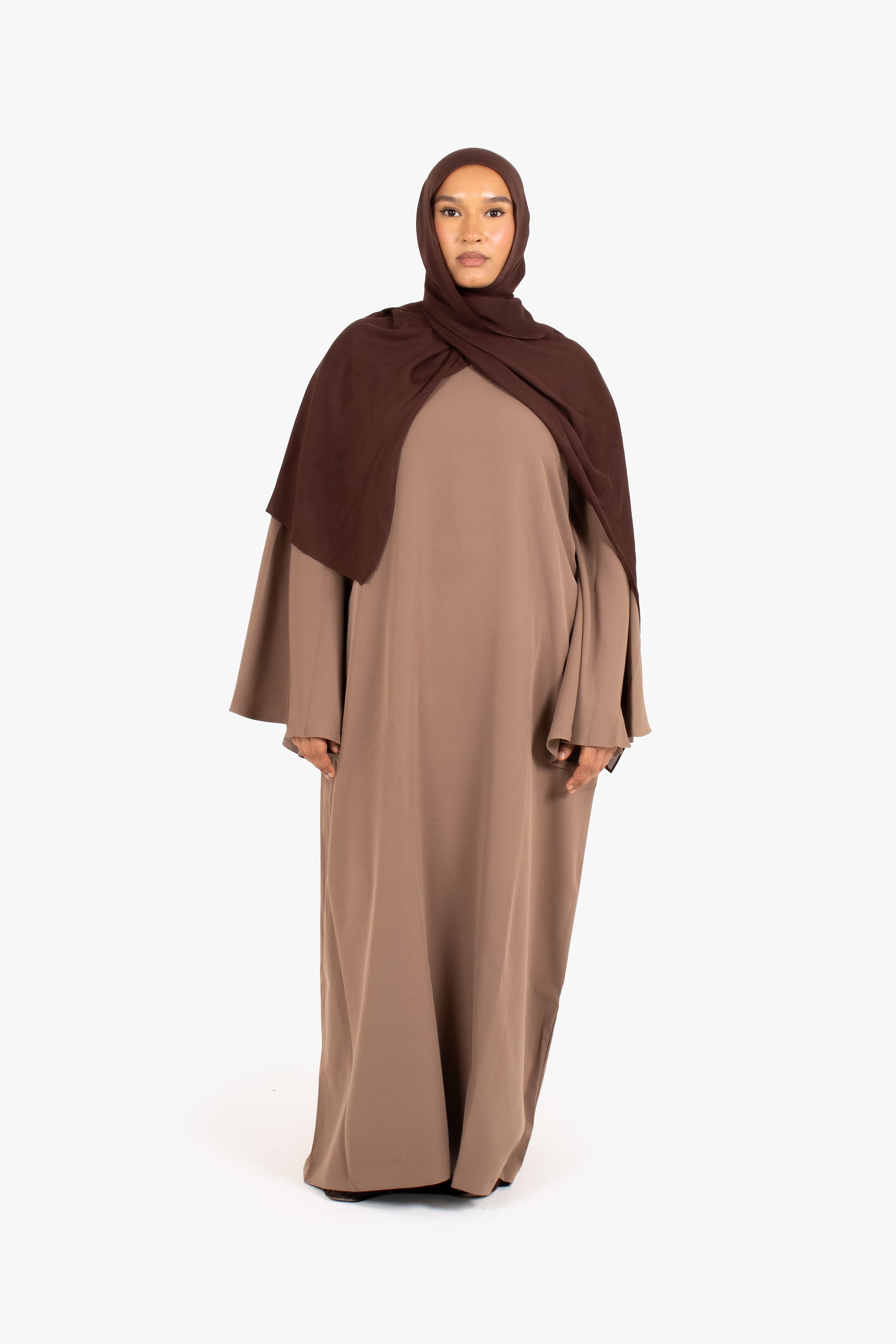 Beige Powder Touch Crepe Umbrella Sleeve Abaya