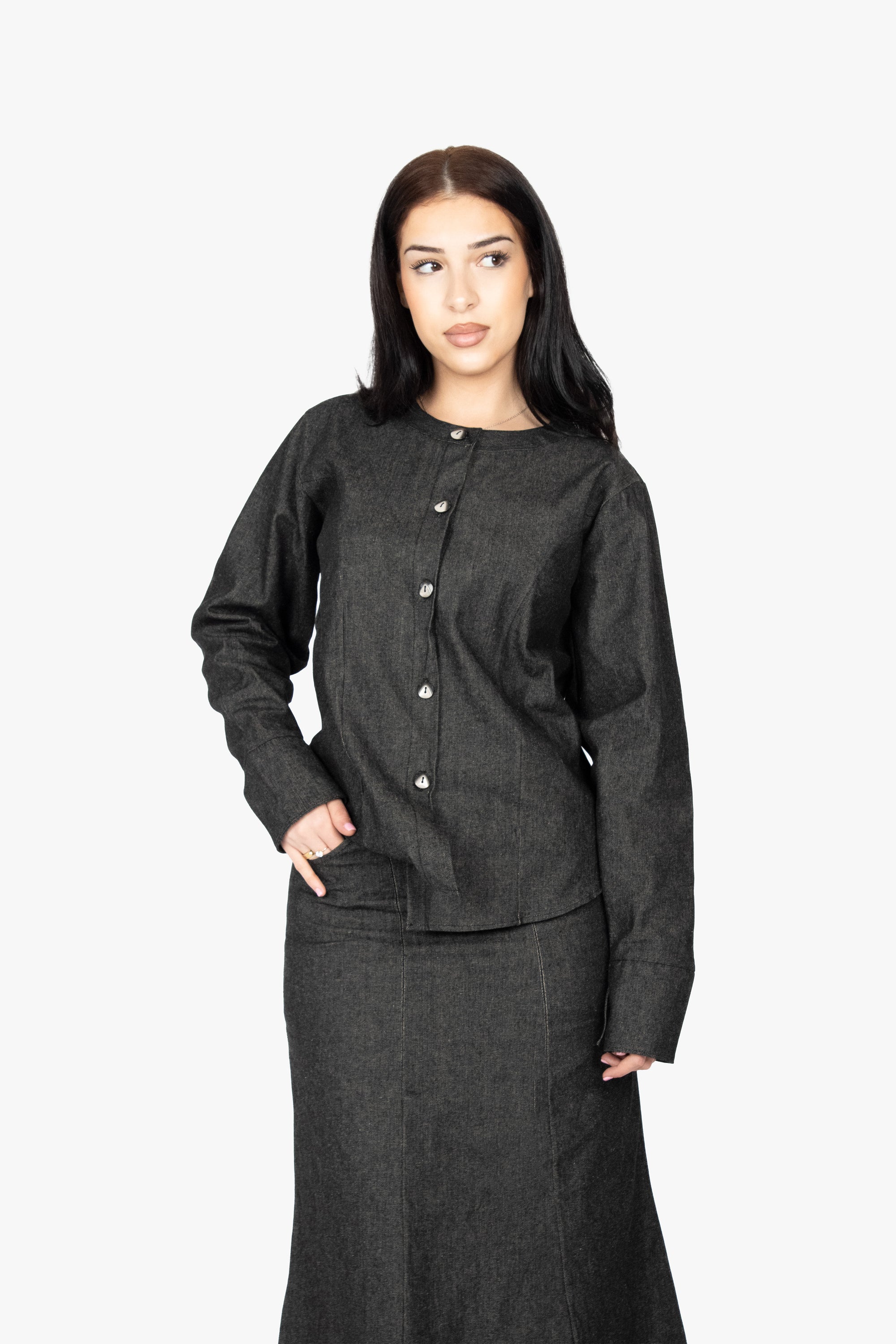 Black Denim Round Neck Shirt