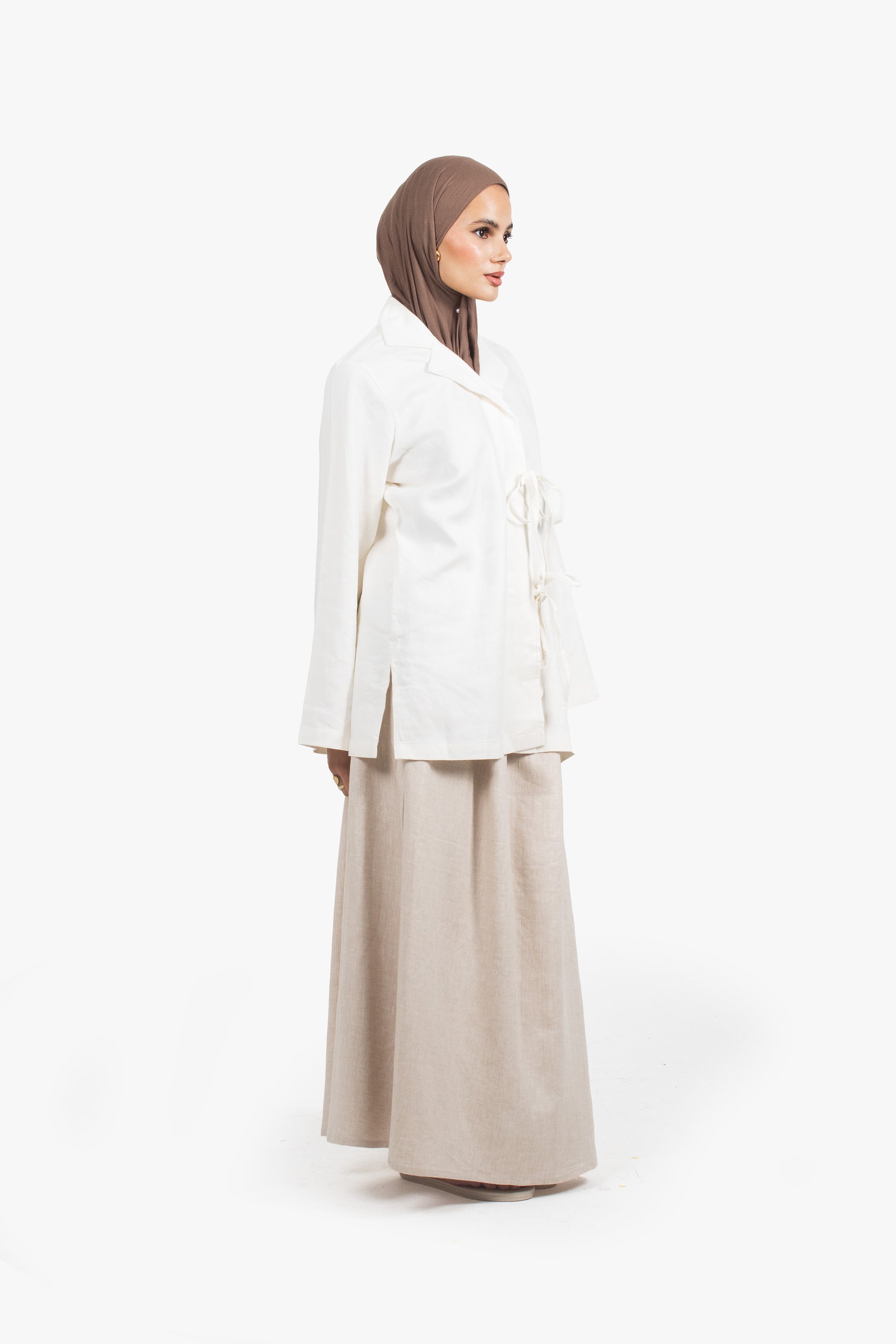 Stone Beige Linen Cotton Elasticated Skirt