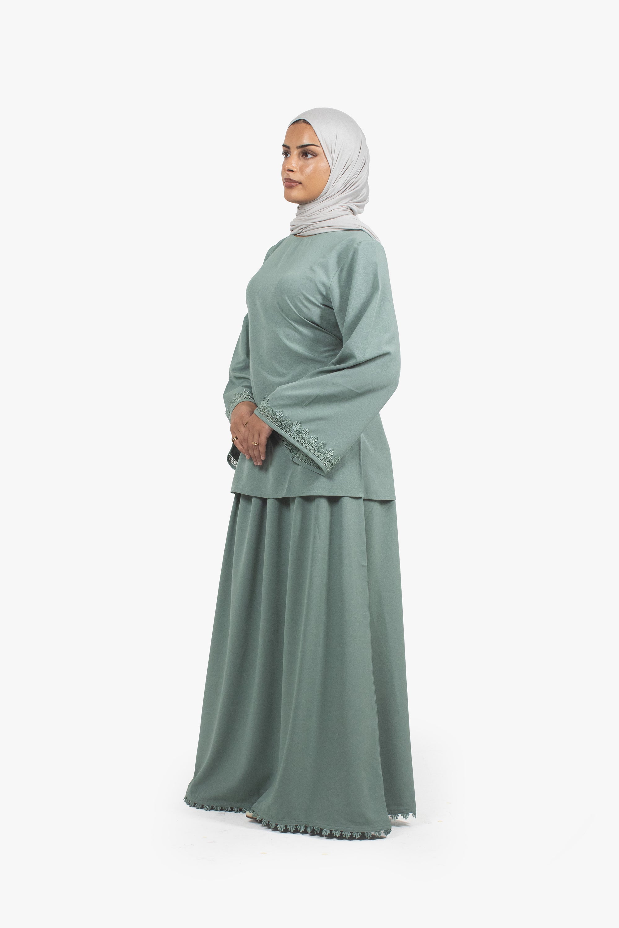 Sea Green Etched Crepe Lace Top