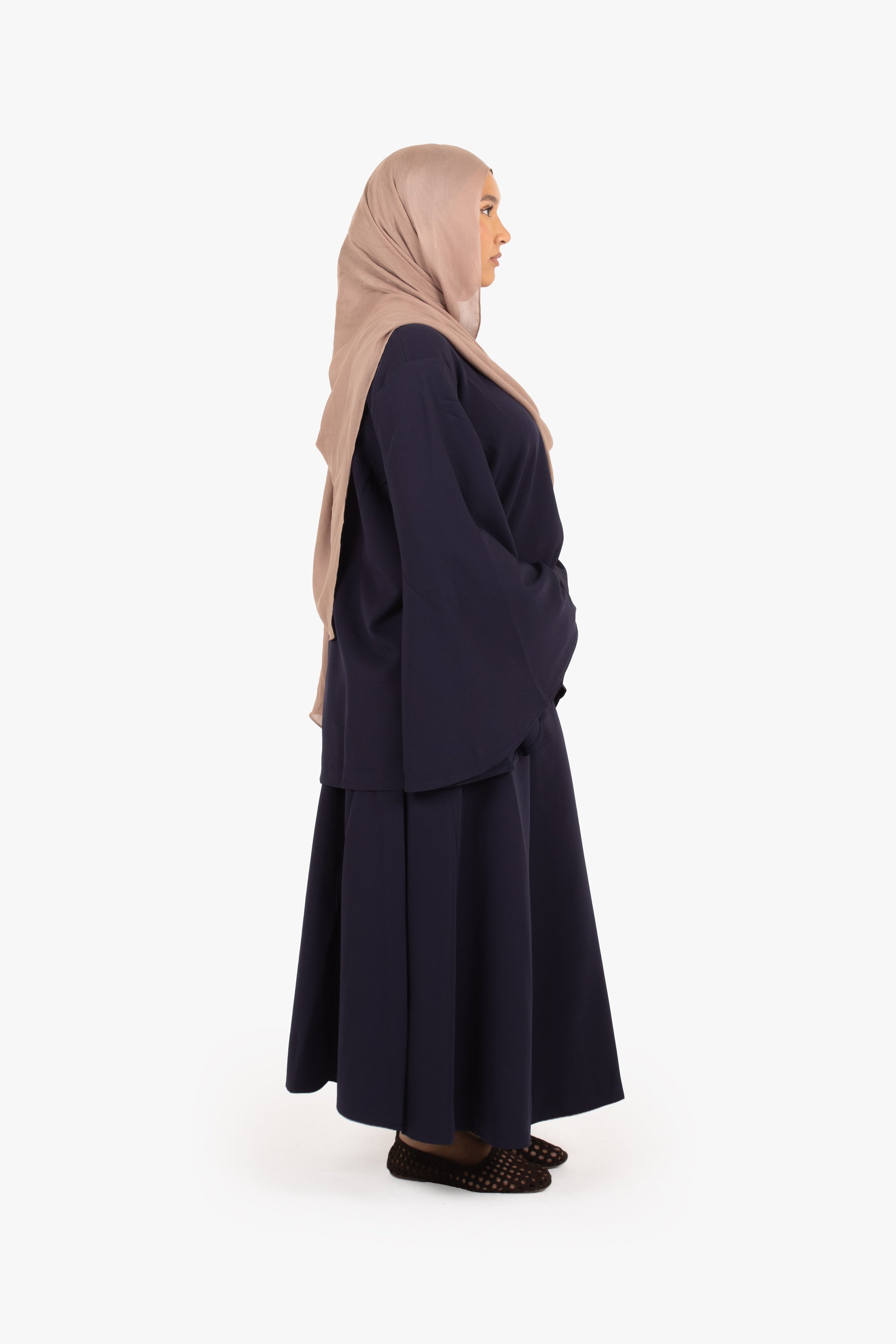 Navy Powder Touch Crepe Eight-Panel Skirt