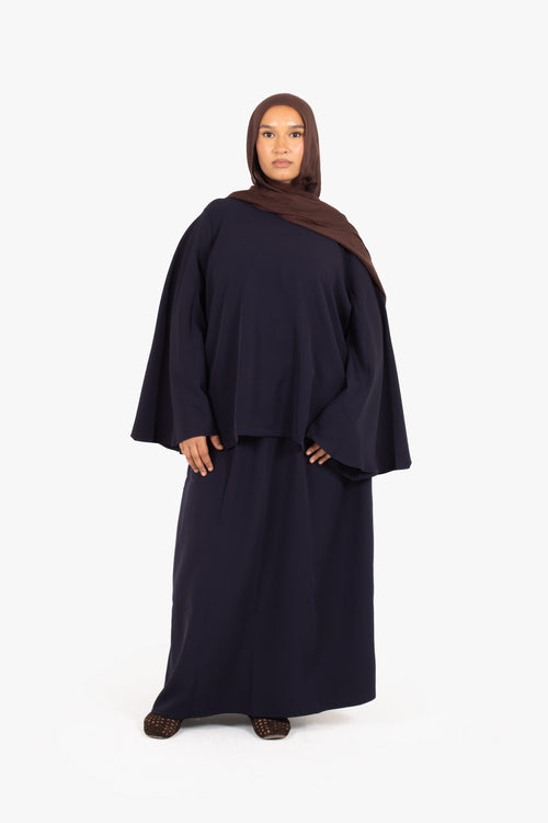 Navy Powder Touch Crepe Elasticated Skirt