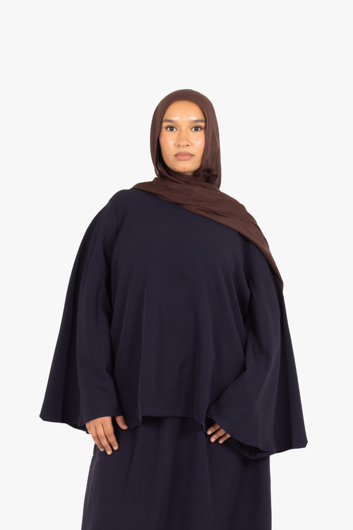 Navy Powder Touch Crepe Umbrella Sleeve Top
