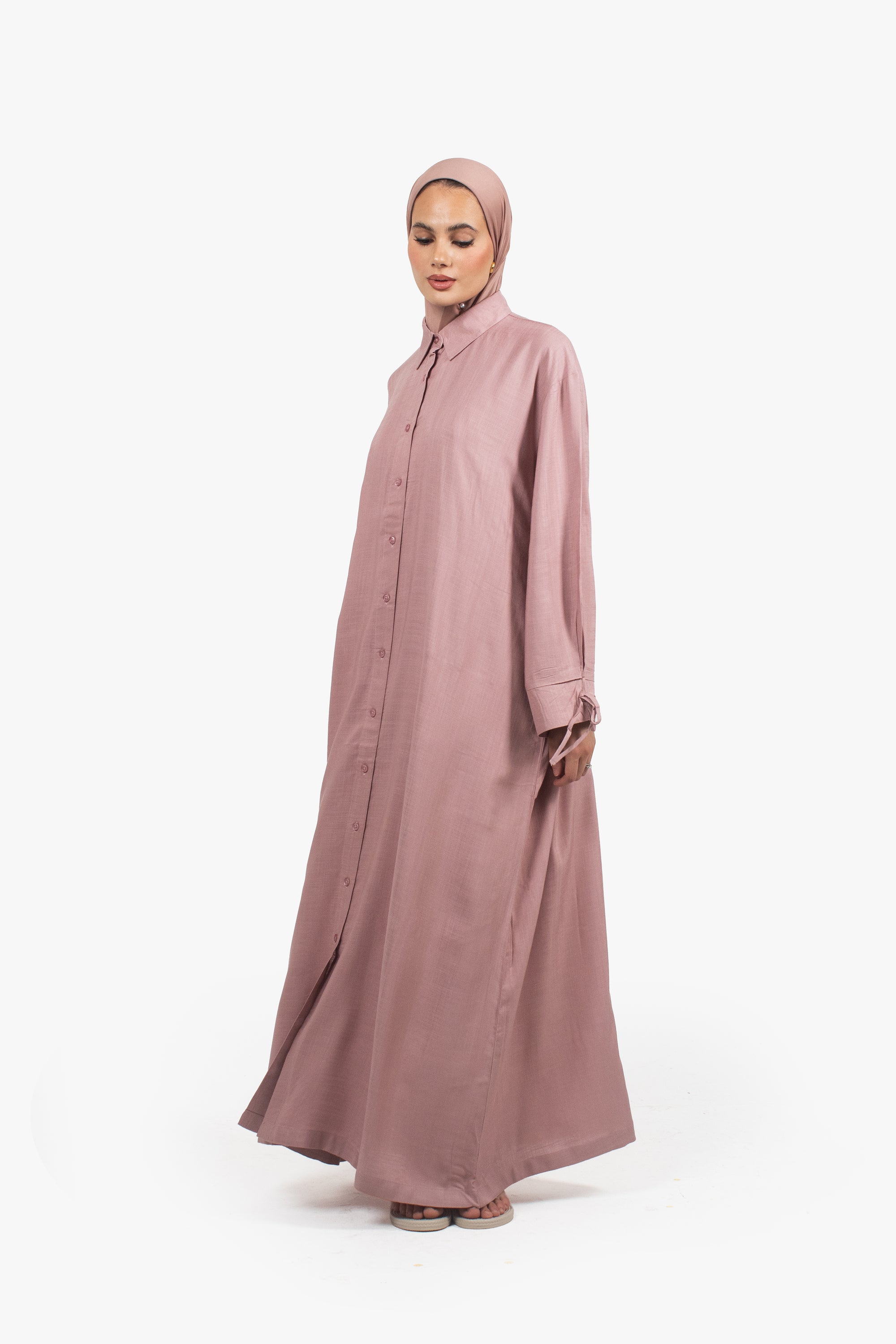 Pink Cotton Blend Shirt Abaya