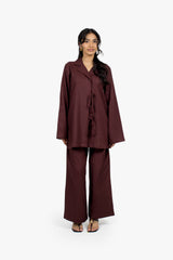 Chocolate Linen Cotton Notch Collar Top