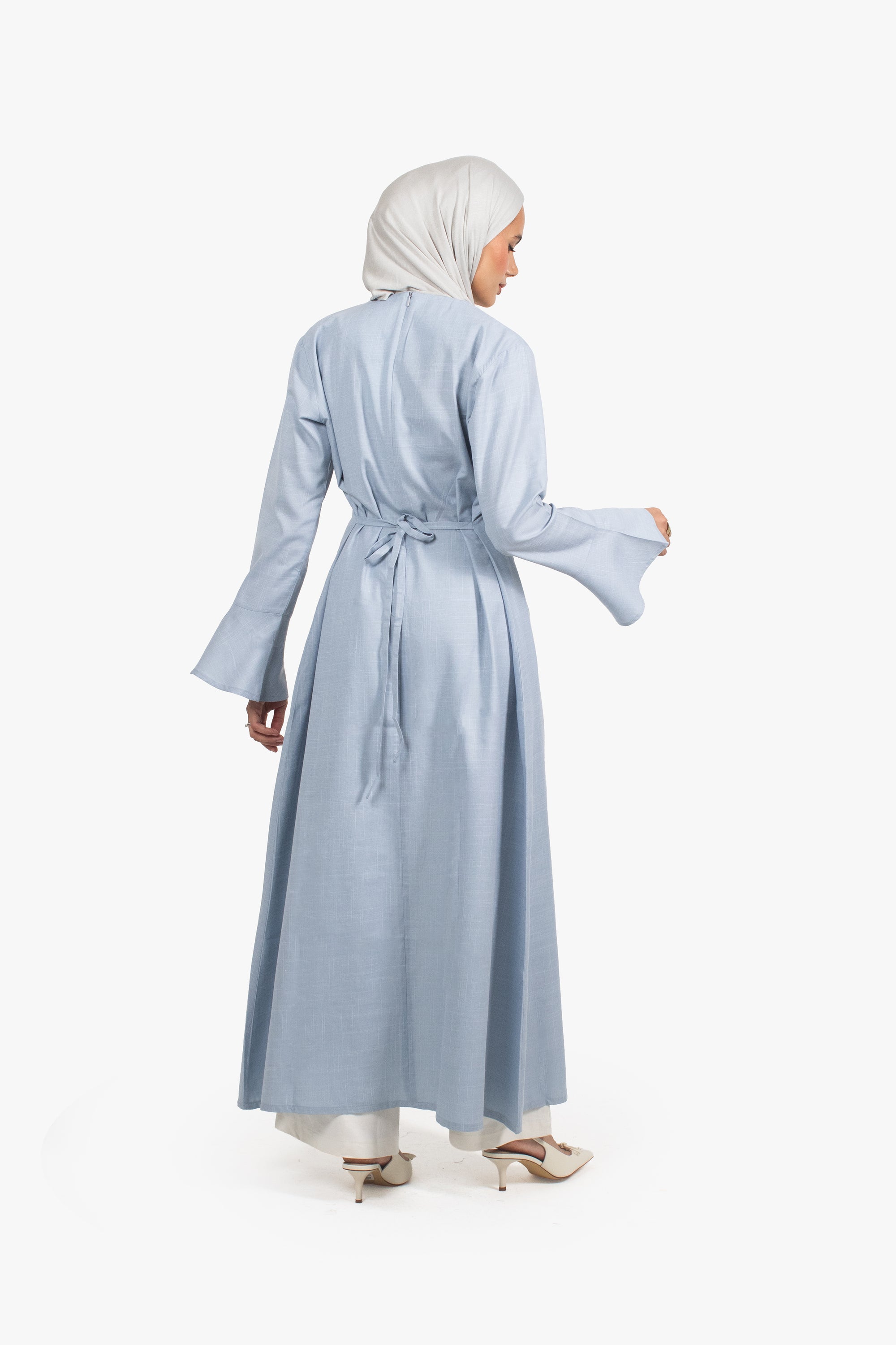 Pale Blue Cotton Blend Front Slit Dress