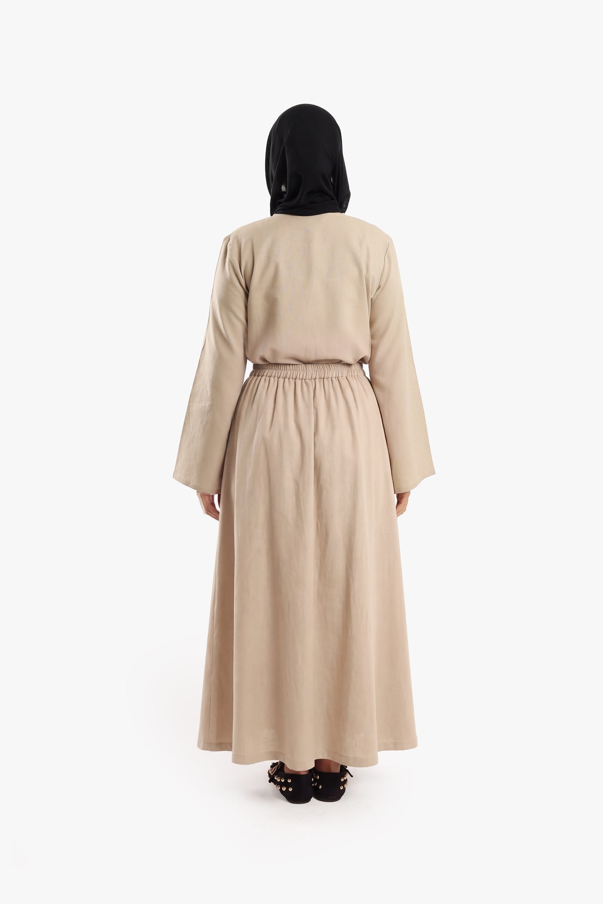 Latte Beige Linen Cotton Covered Button Skirt