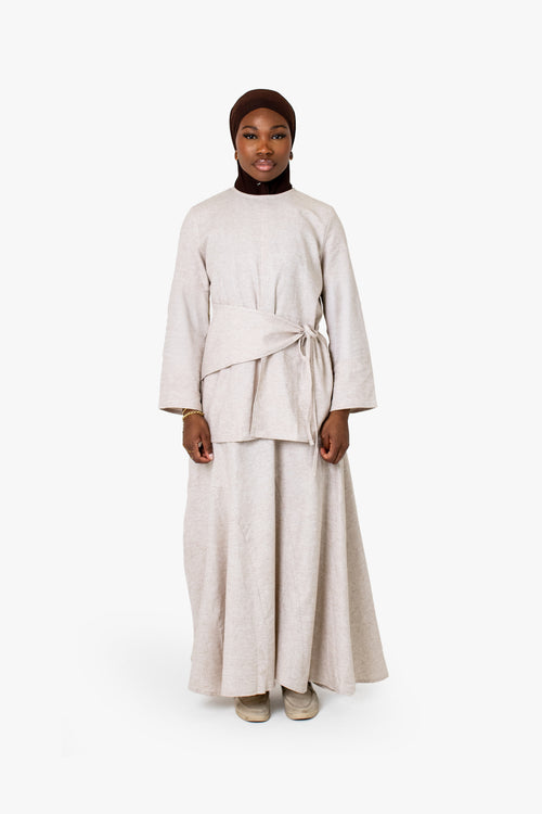 Beige Linen Cotton Long Skirt