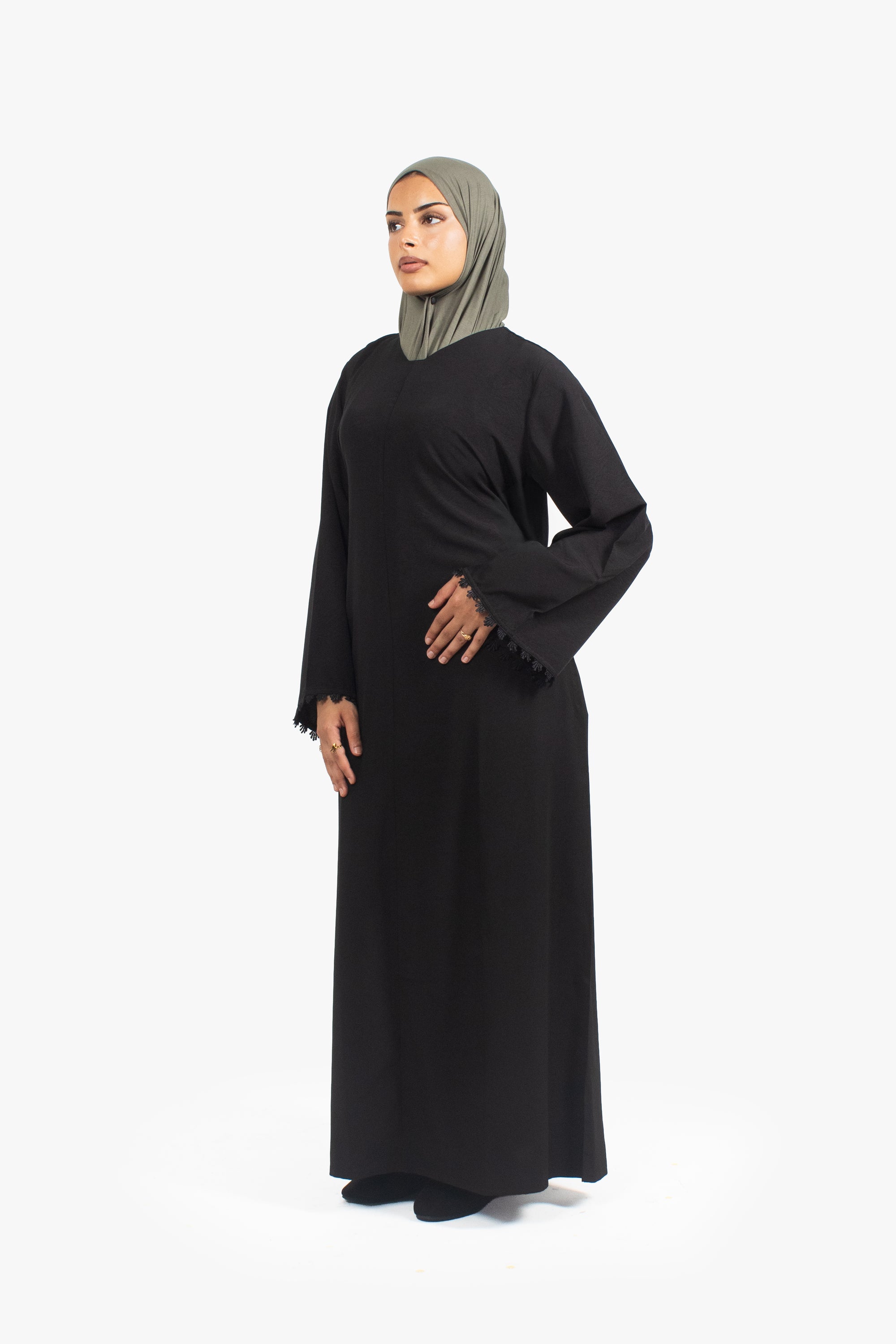 Black Etched Crepe Lace Abaya