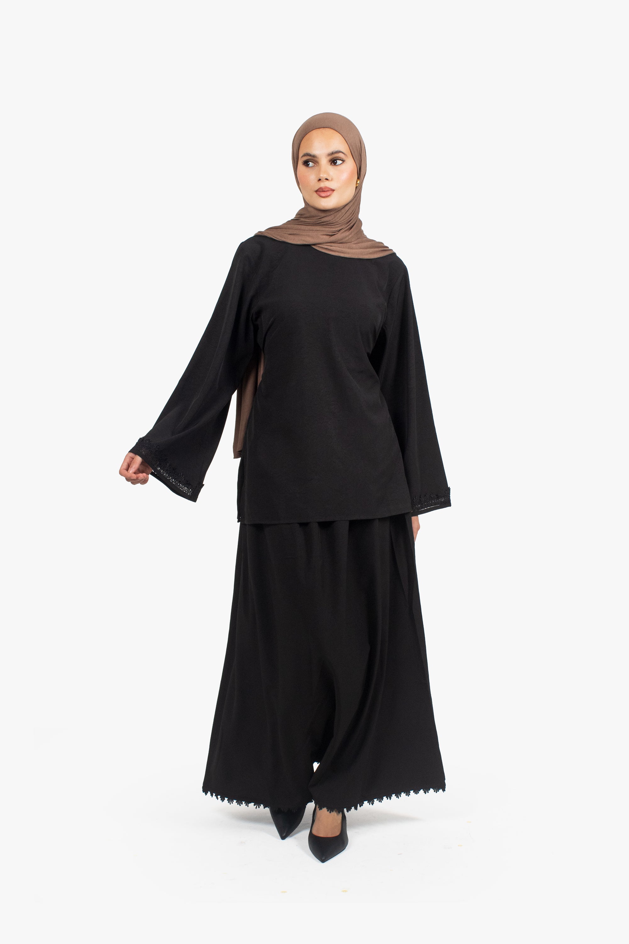 Black Etched Crepe Lace Top