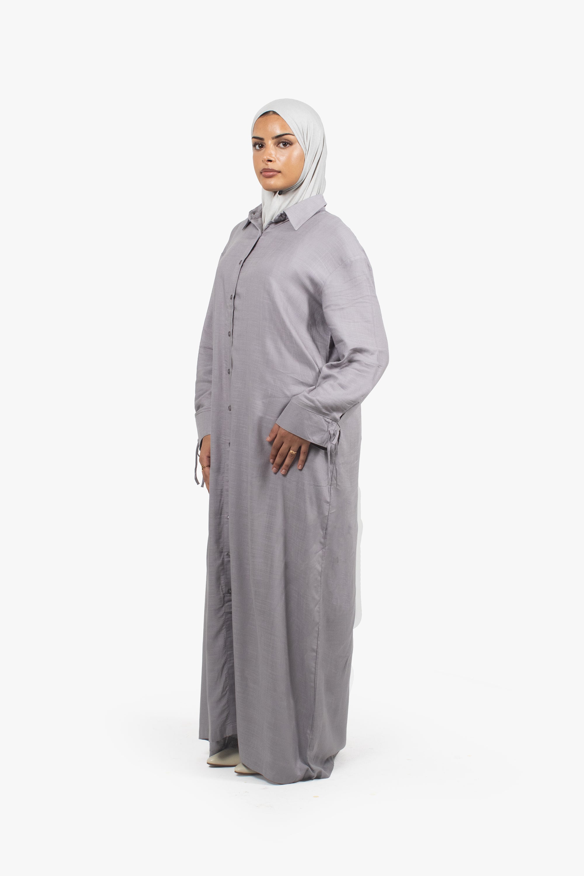 Grey Cotton Blend Shirt Abaya