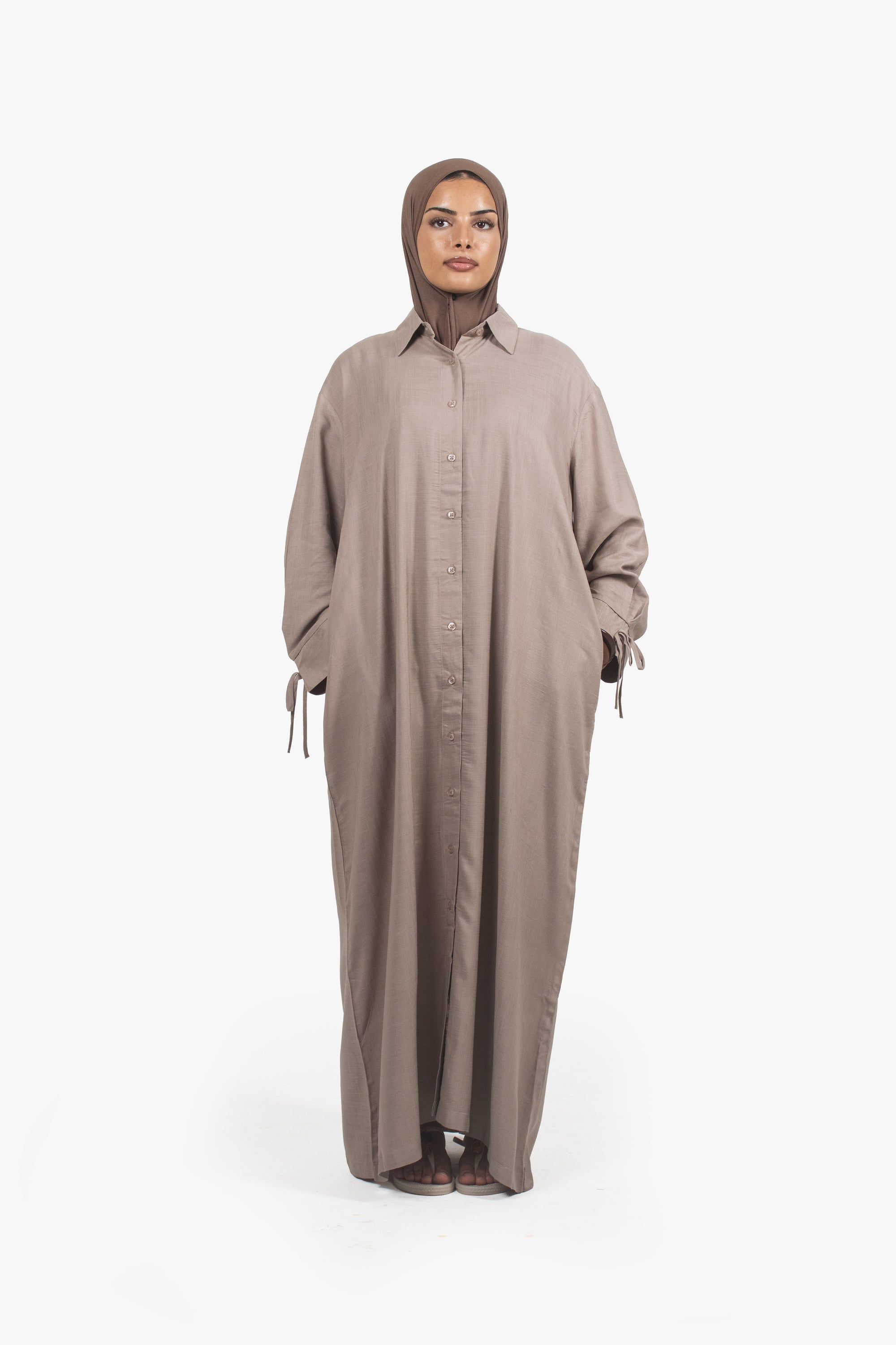 Ivory Brown Cotton Blend Shirt Abaya