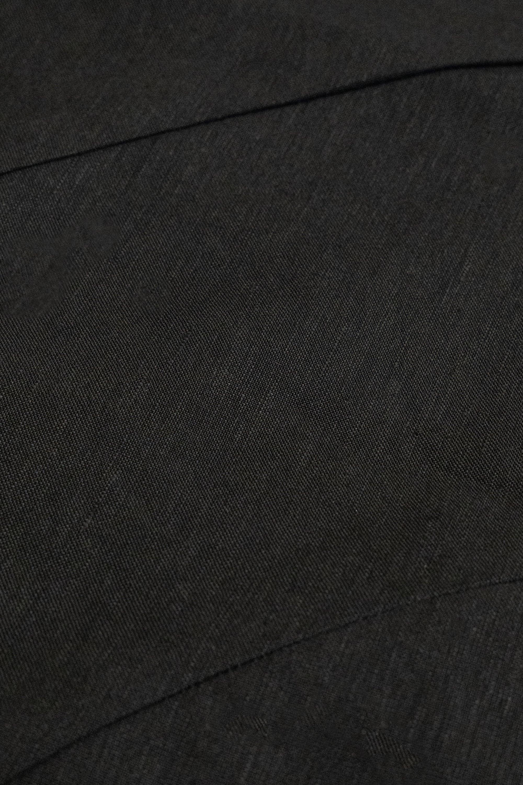 Black Linen Cotton Straight Leg Trousers