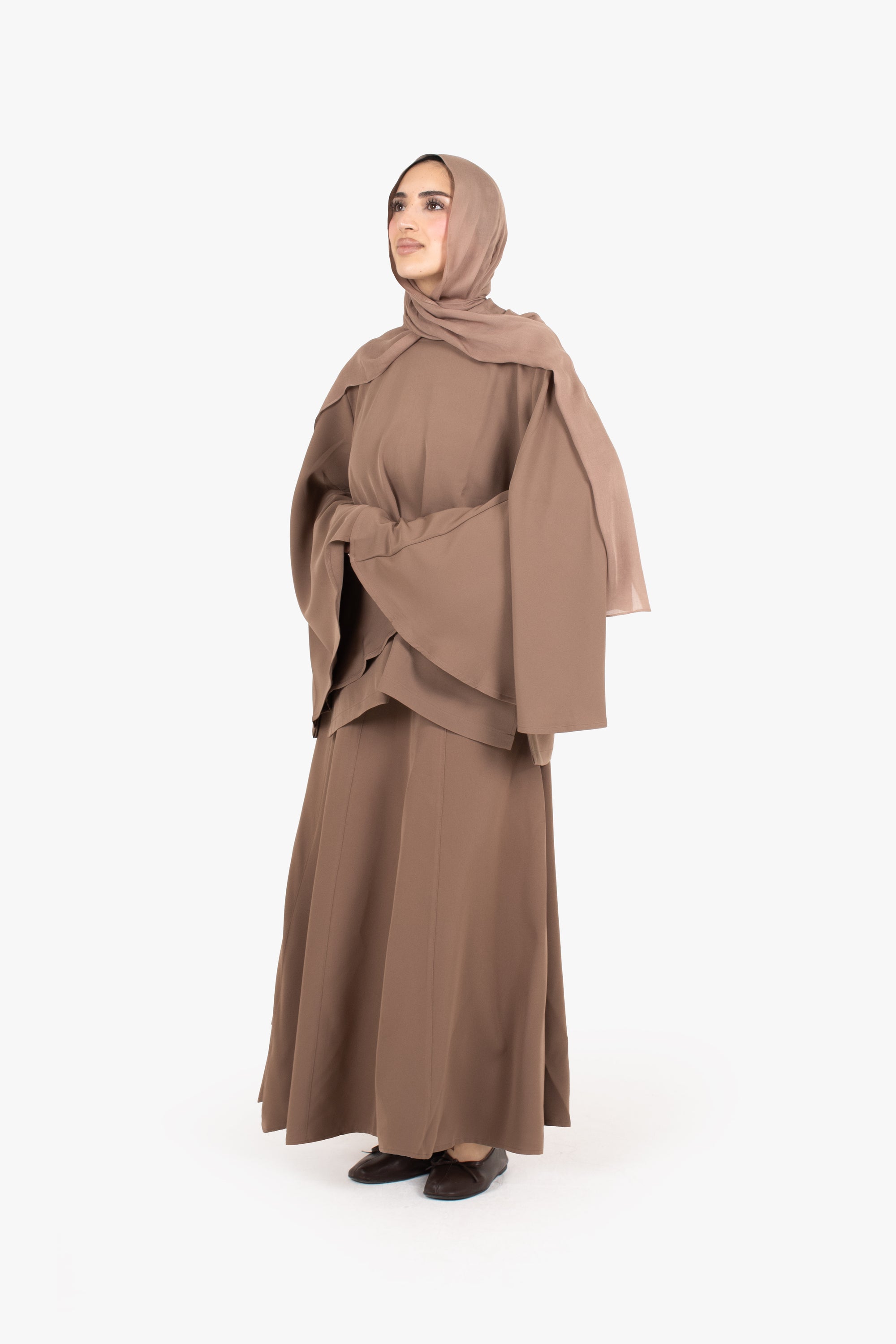 Beige Powder Touch Crepe Eight-Panel Skirt