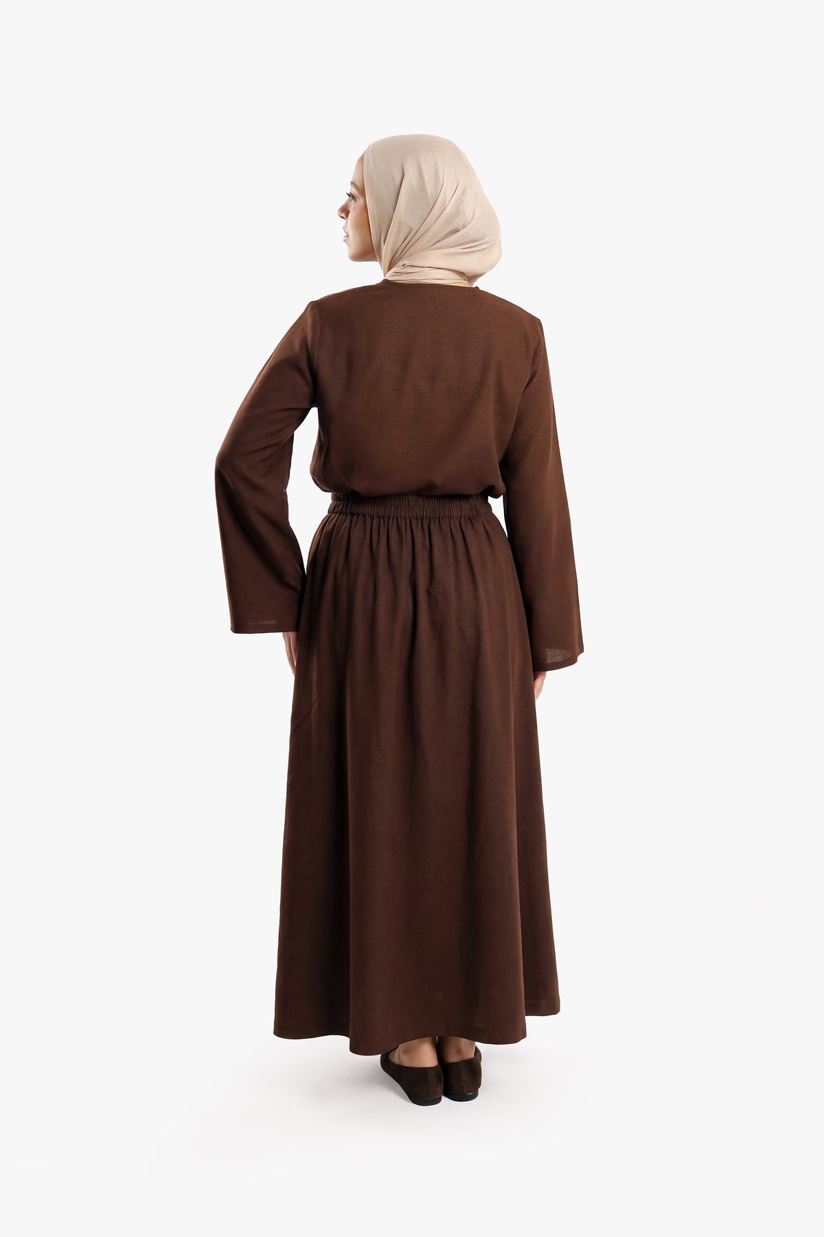 Mocha Brown Linen Cotton Covered Button Skirt