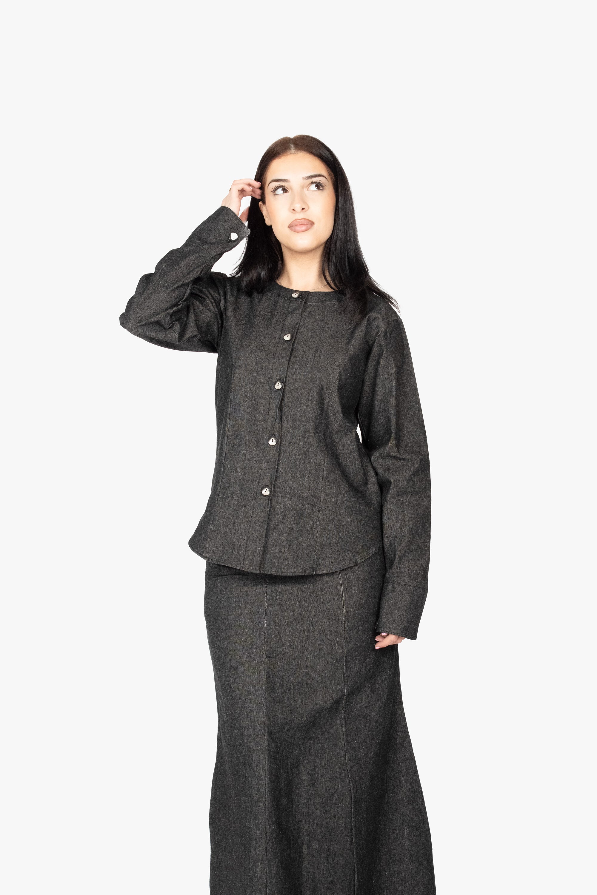 Black Denim Round Neck Shirt