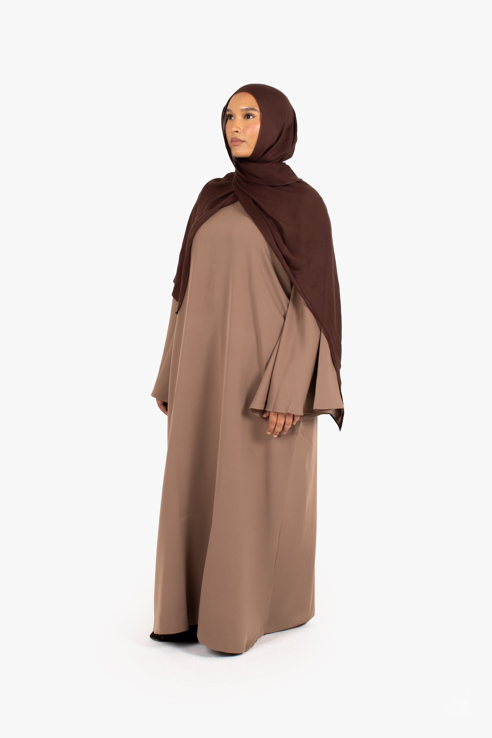 Beige Powder Touch Crepe Umbrella Sleeve Abaya