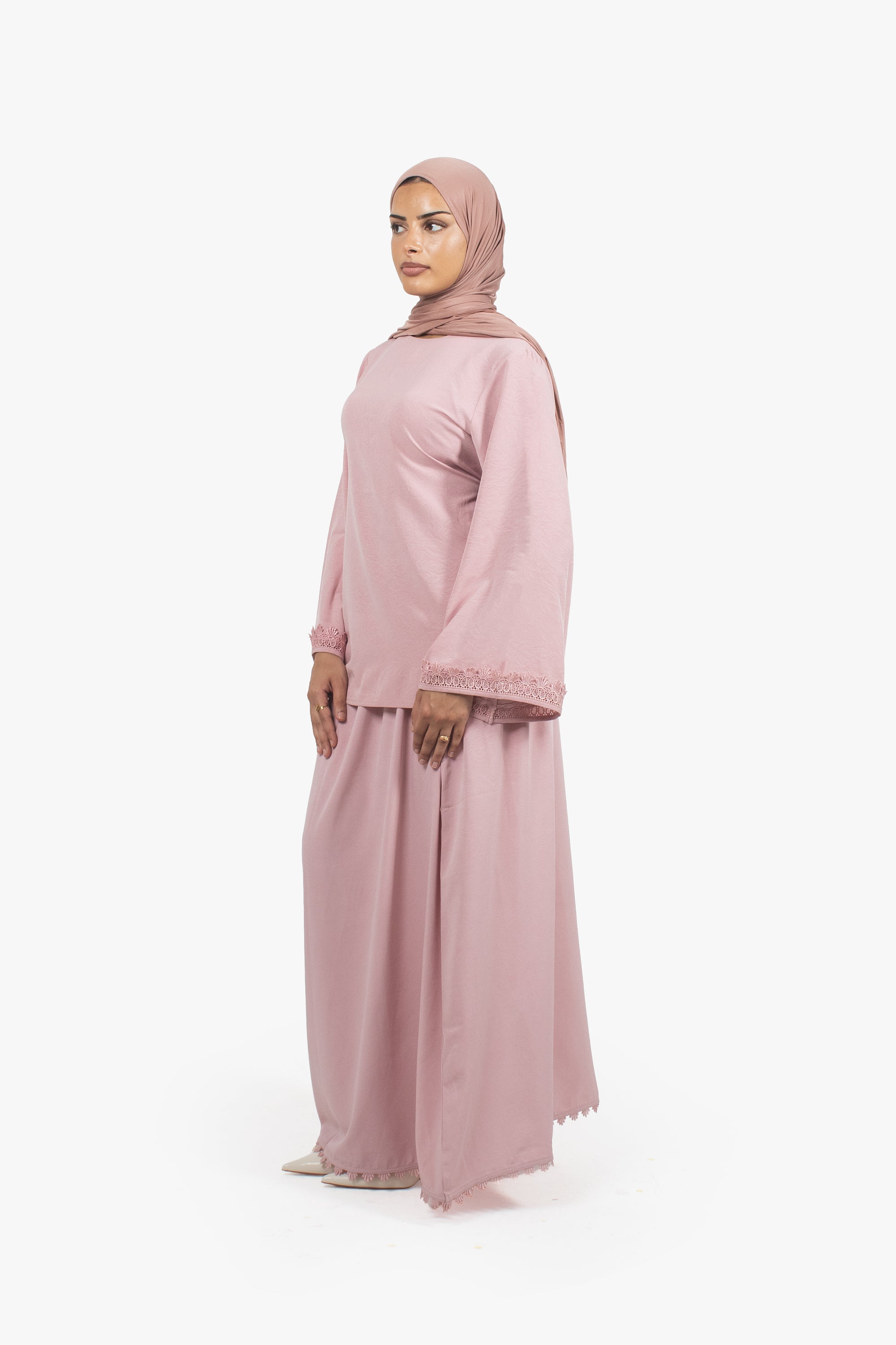 Rose Pink Etched Crepe Lace Top