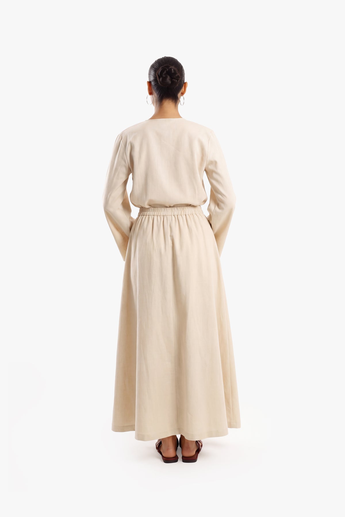 Cream White Linen Cotton Covered Button Skirt