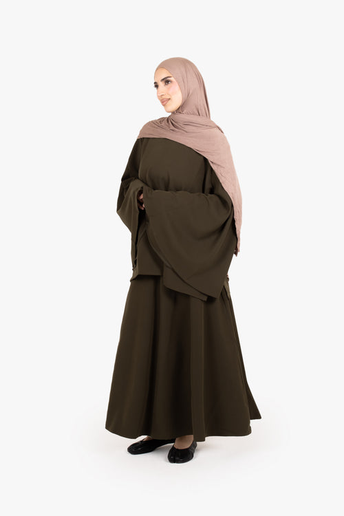 Khaki Powder Touch Crepe Eight-Panel Skirt