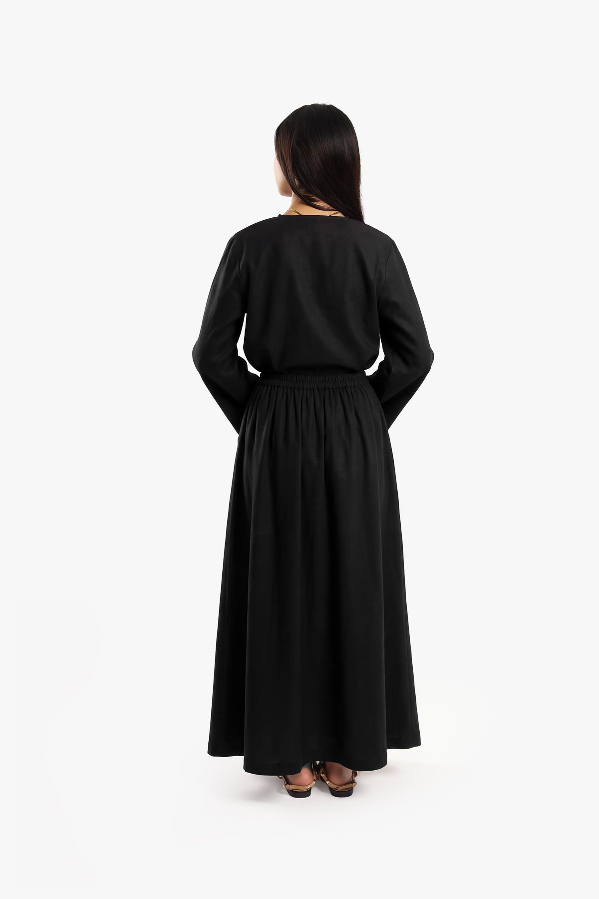 Black Linen Cotton Covered Button Skirt