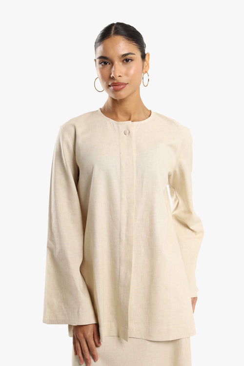 Cream White Linen Cotton Covered Button Top