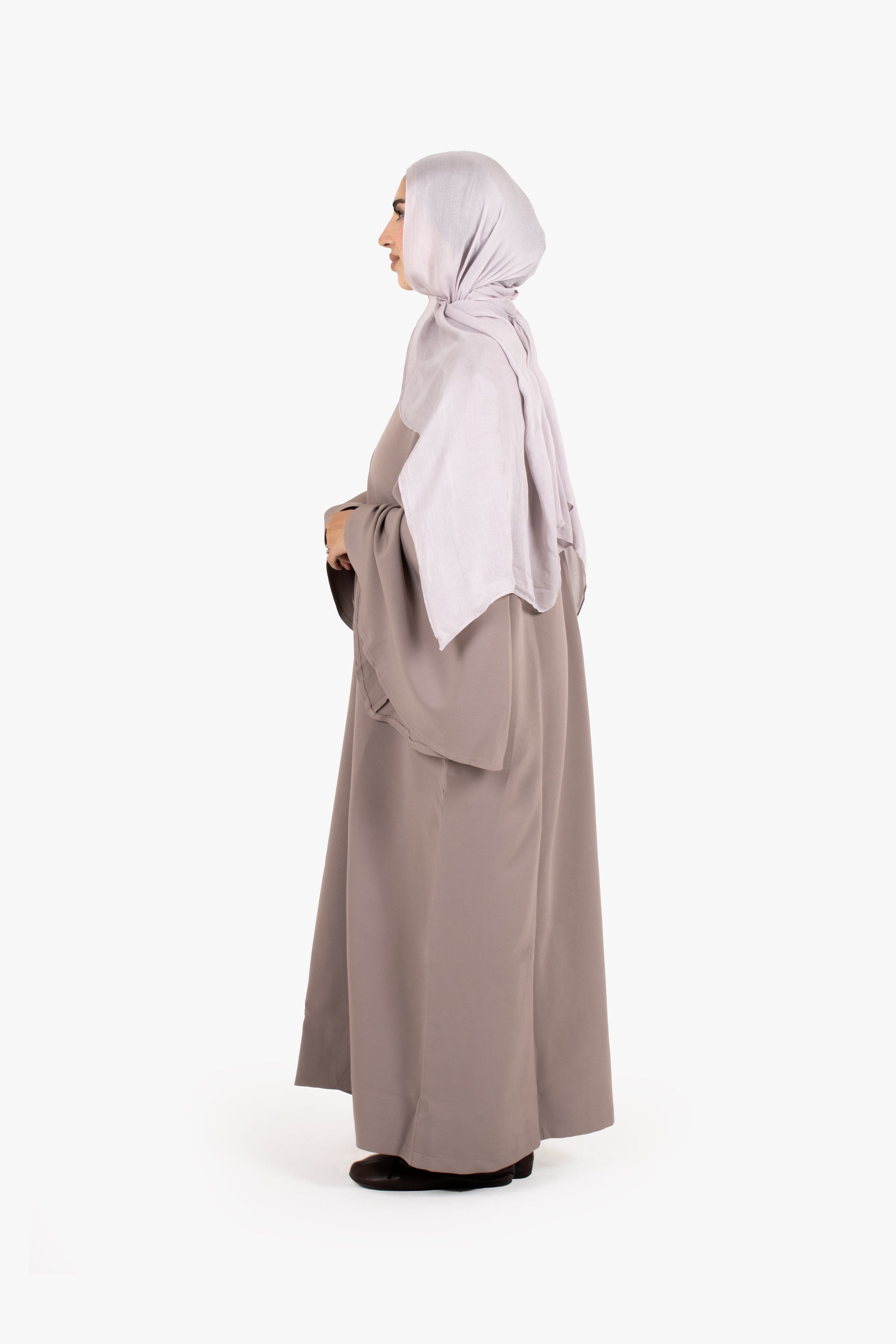 Grey Powder Touch Crepe Umbrella Sleeve Abaya
