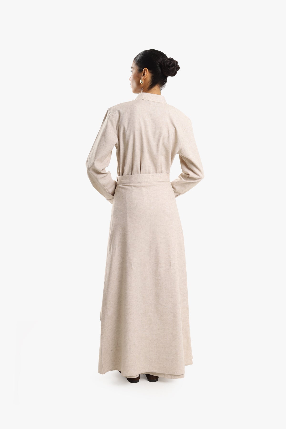 Stone Beige Linen Cotton Mandarin Two-Piece Dress