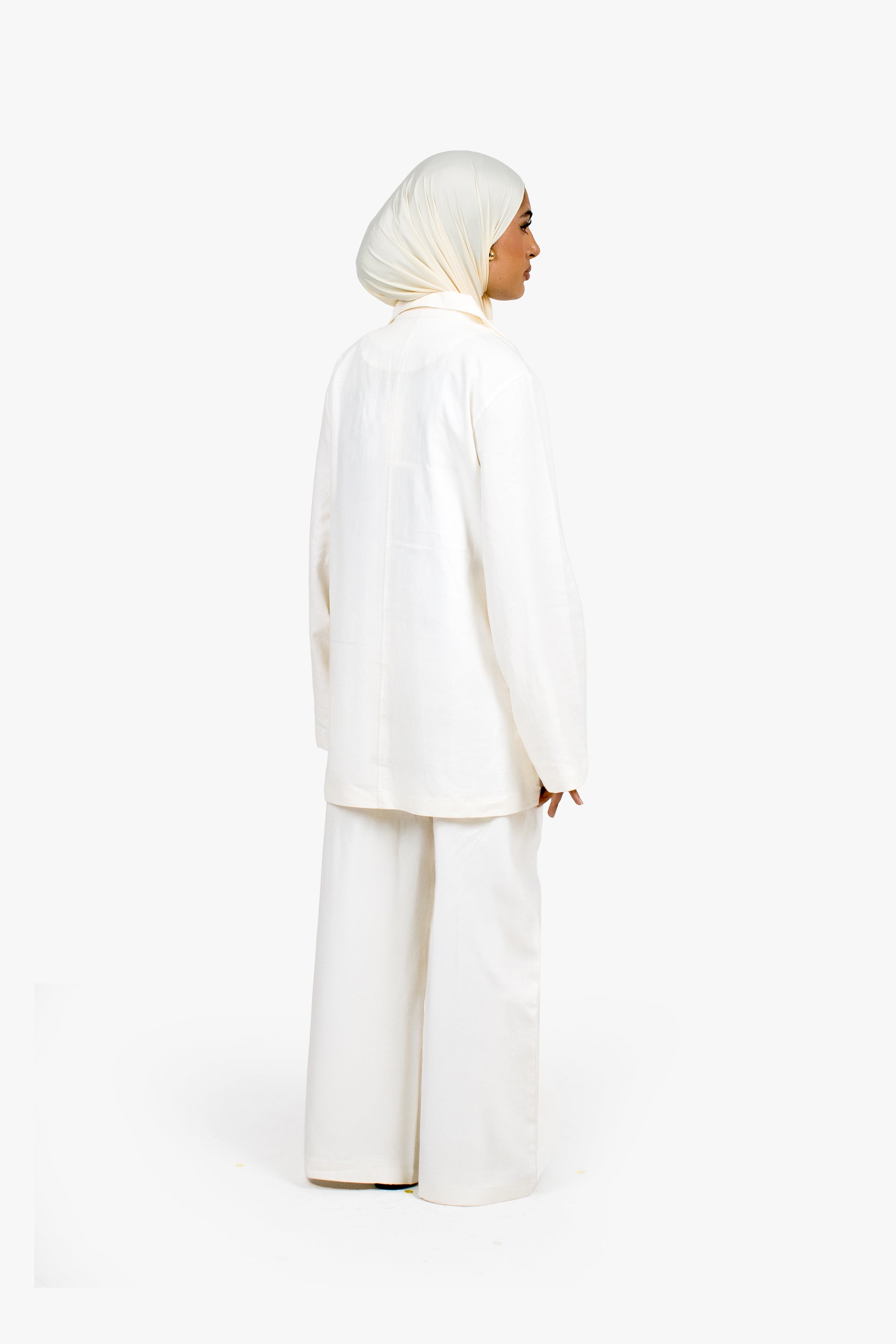 Ecru White Linen Cotton Notch Collar Top